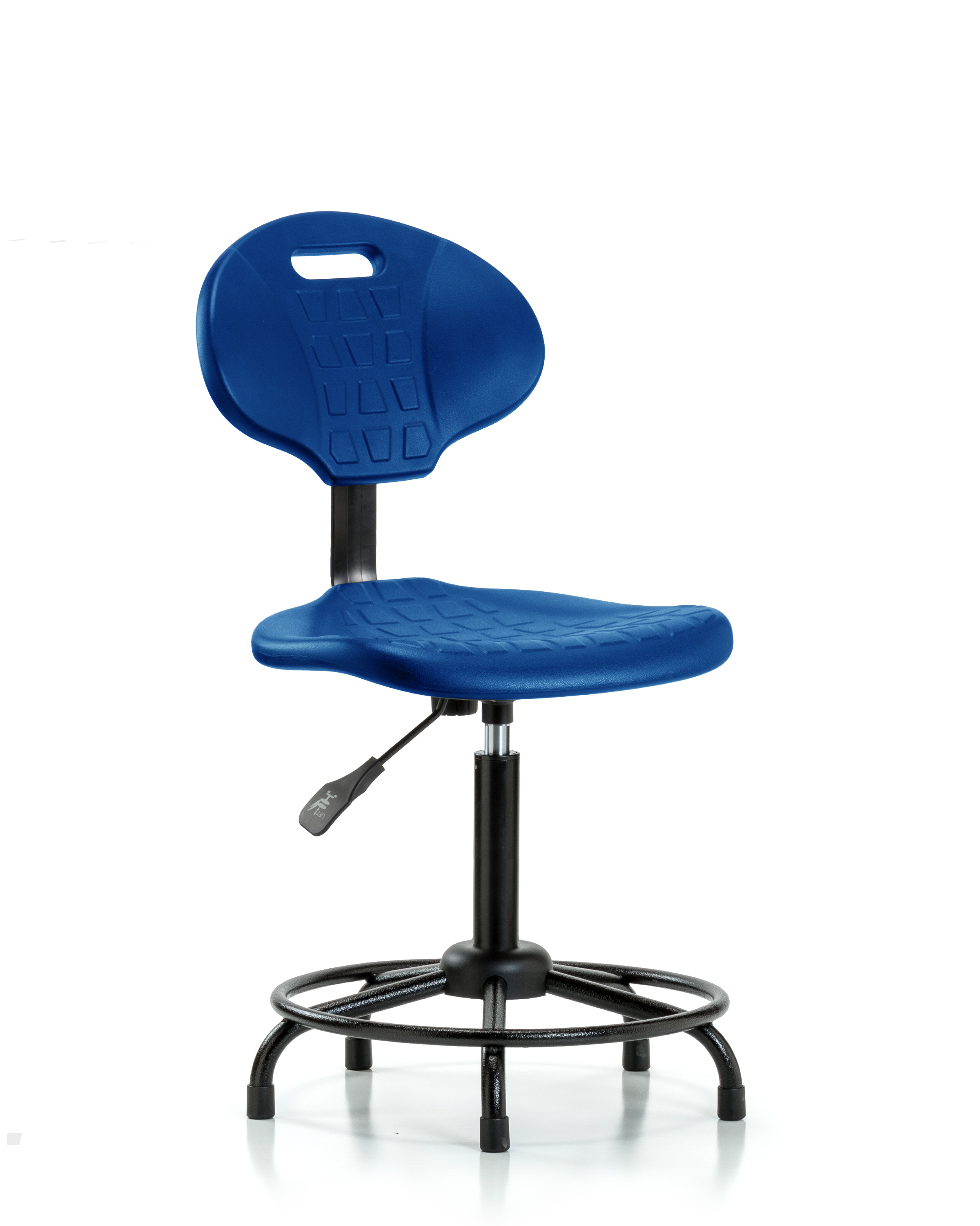 Erie Polyurethane Chair - Medium Bench Height with Round Tube Base & Stationary Glides in Blue Polyurethane