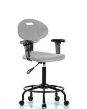Erie Polyurethane Chair - Medium Bench Height with Adjustable Arms, Round Tube Base & Casters in Gray Polyurethane
