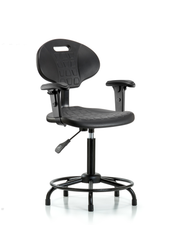 Erie Polyurethane Chair - Medium Bench Height with Adjustable Arms, Round Tube Base & Stationary Glides in Black Polyurethane