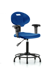 Erie Polyurethane Chair - Medium Bench Height with Adjustable Arms, Round Tube Base & Stationary Glides in Blue Polyurethane
