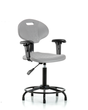 Erie Polyurethane Chair - Medium Bench Height with Adjustable Arms, Round Tube Base & Stationary Glides in Gray Polyurethane