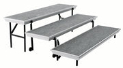 NPS® TransPort 3-Level Tapered Choral Riser, Carpet , Surface Material: Grey Carpet, Frame Color: Aluminum Frame, Black Legs