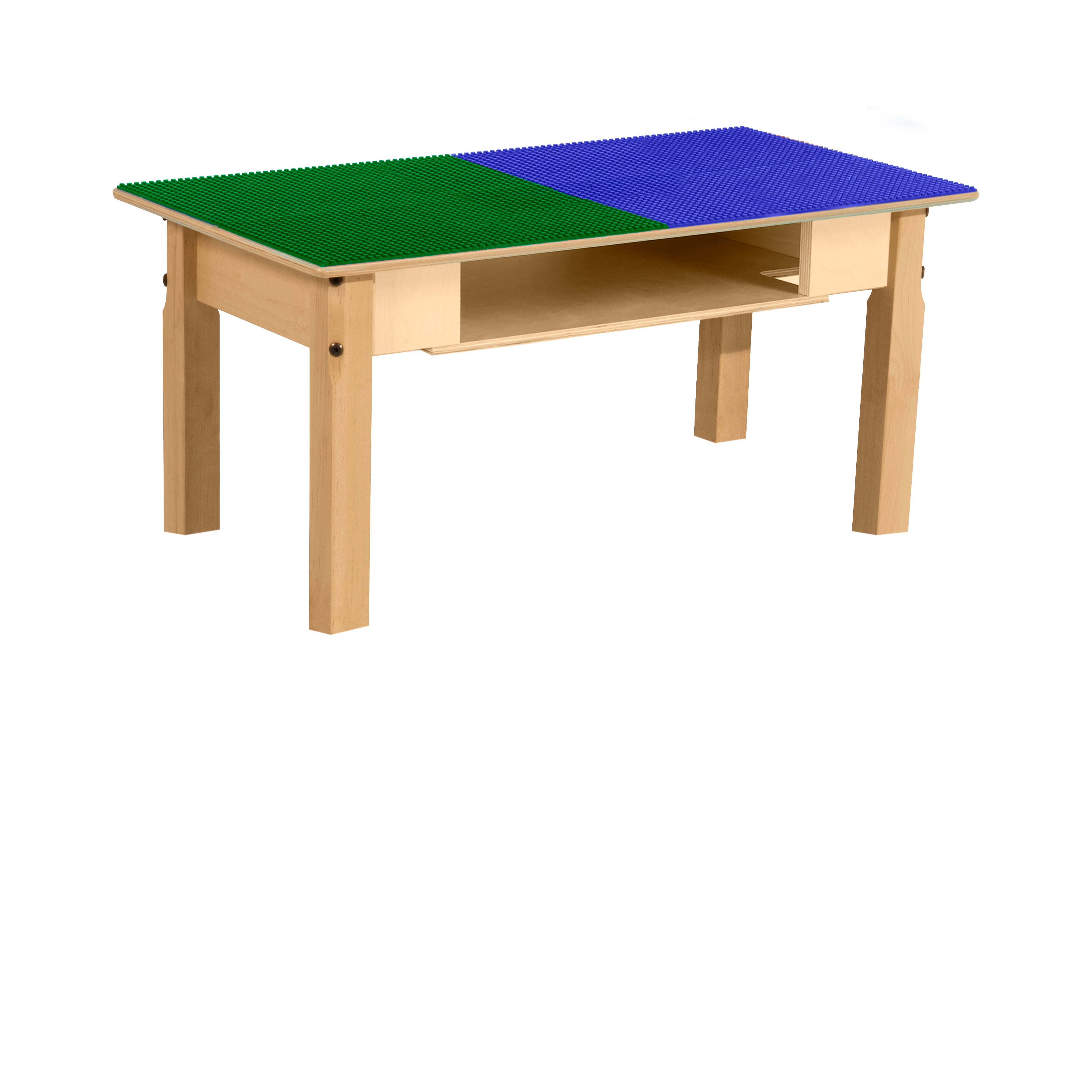 Rectangle Time-2-Play Table with a shelf, along with 16" legs and a DUPLO® Compatible Grid of BLUE/GREEN Color