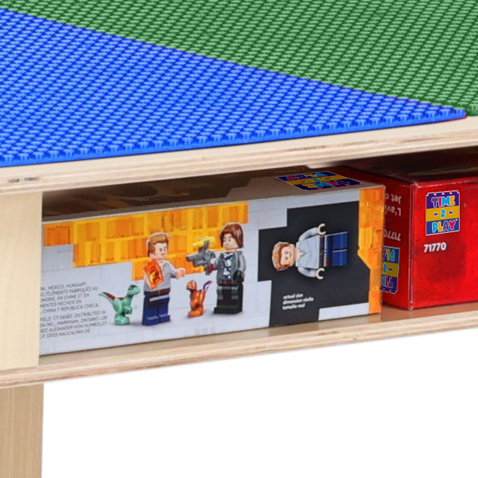 Rectangle Time-2-Play Table with a shelf, along with 18" legs and a DUPLO® Compatible Grid of BLUE/GREEN Color