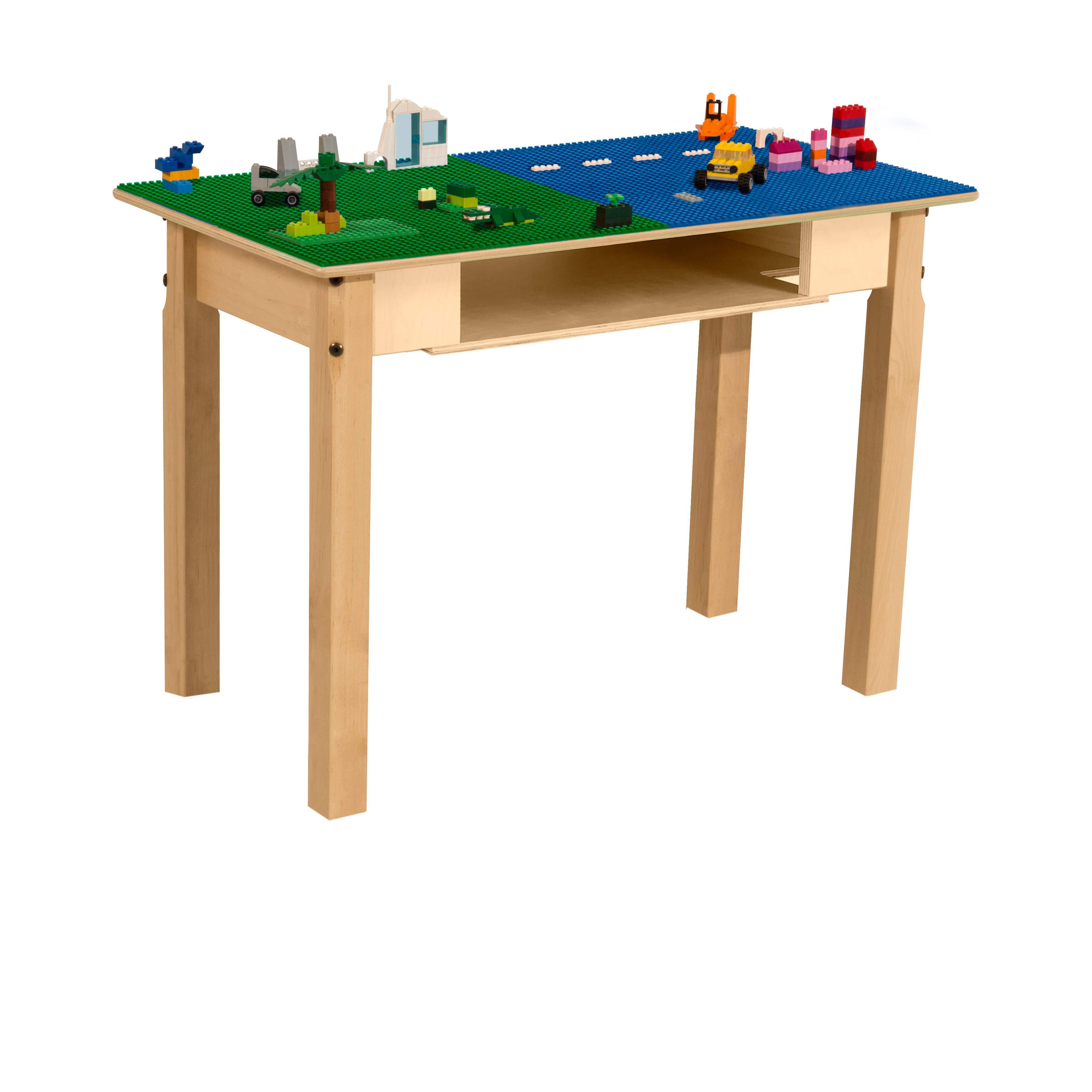 Rectangle Time-2-Play Table with a shelf, along with 22" legs and a LEGO® Compatible Grid of BLUE/GREEN Color