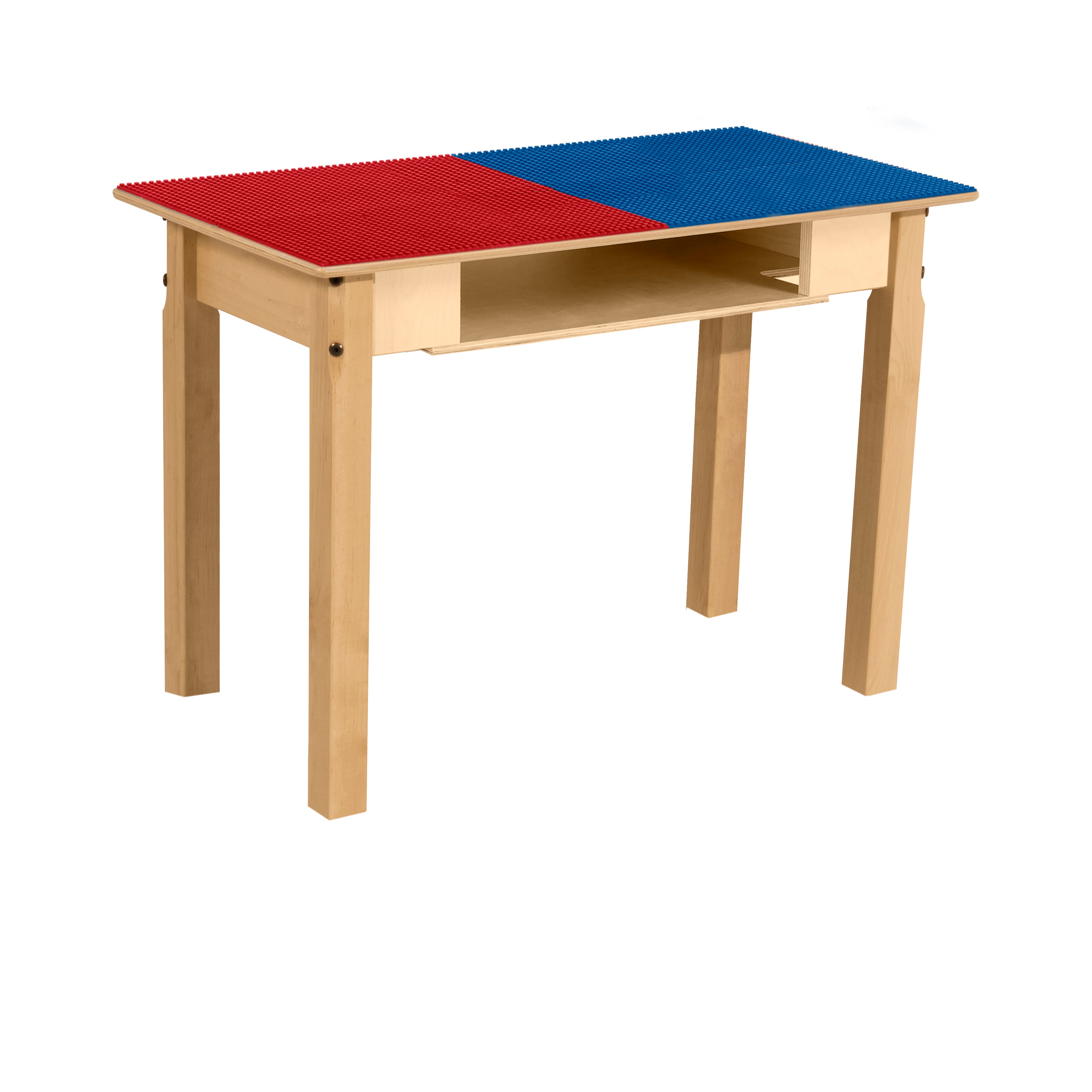 Rectangle Time-2-Play Table with a shelf, along with 22" legs and a LEGO® Compatible Grid of RED/BLUE Color