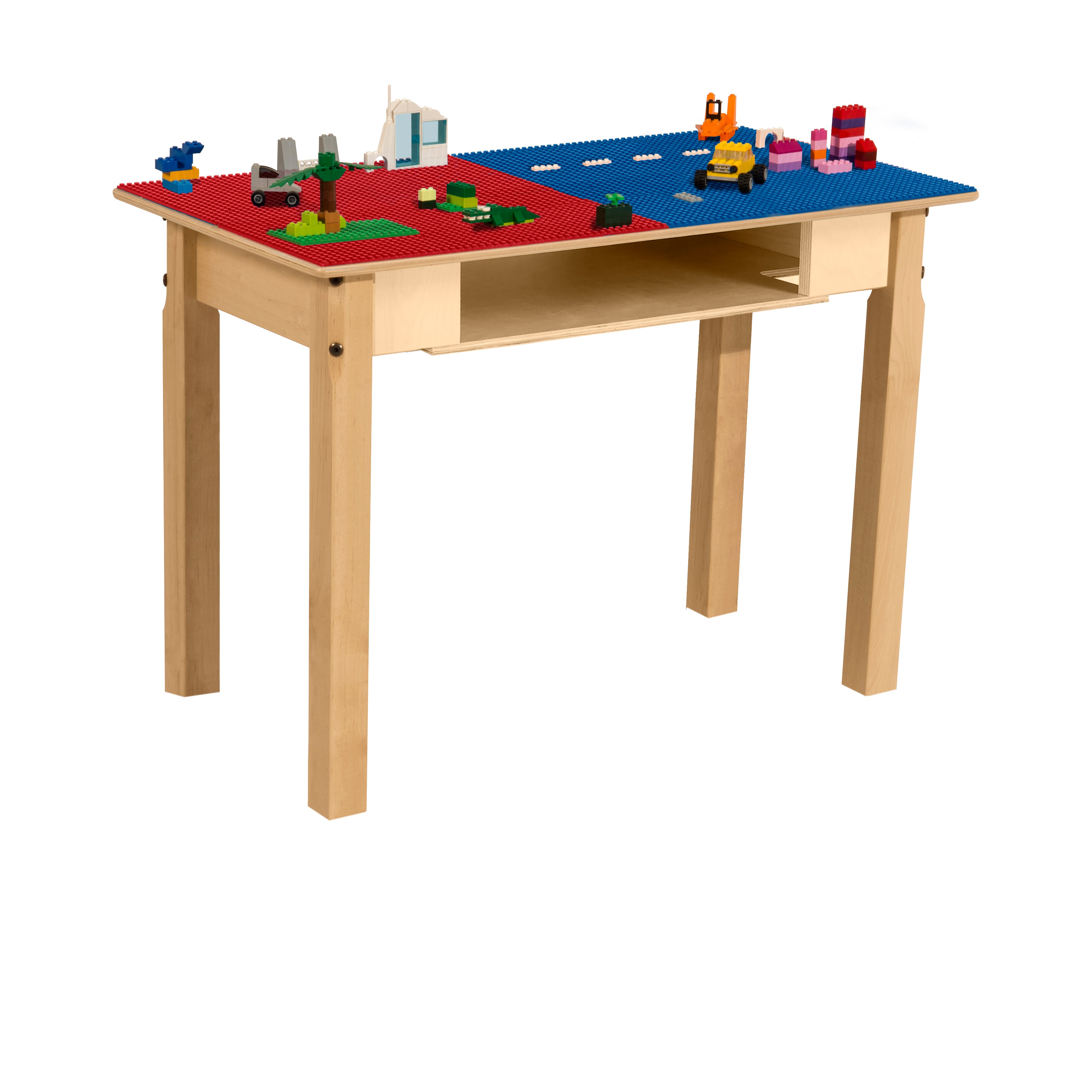 Rectangle Time-2-Play Table with a shelf, along with 22" legs and a LEGO® Compatible Grid of RED/BLUE Color