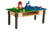 Rectangle Time-2-Play Table with a shelf, along with adjustable 12"-17" legs and a DUPLO® Compatible Grid of BLUE/GREEN Color