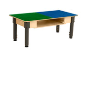 Rectangle Time-2-Play Table with a shelf, along with adjustable 12"-17" legs and a LEGO® Compatible Grid of BLUE/GREEN Color