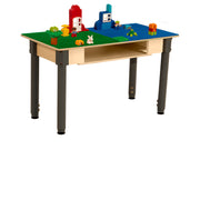 Rectangle Time-2-Play Table with a shelf, along with adjustable 18"-29" legs and a DUPLO® Compatible Grid of BLUE/GREEN Color