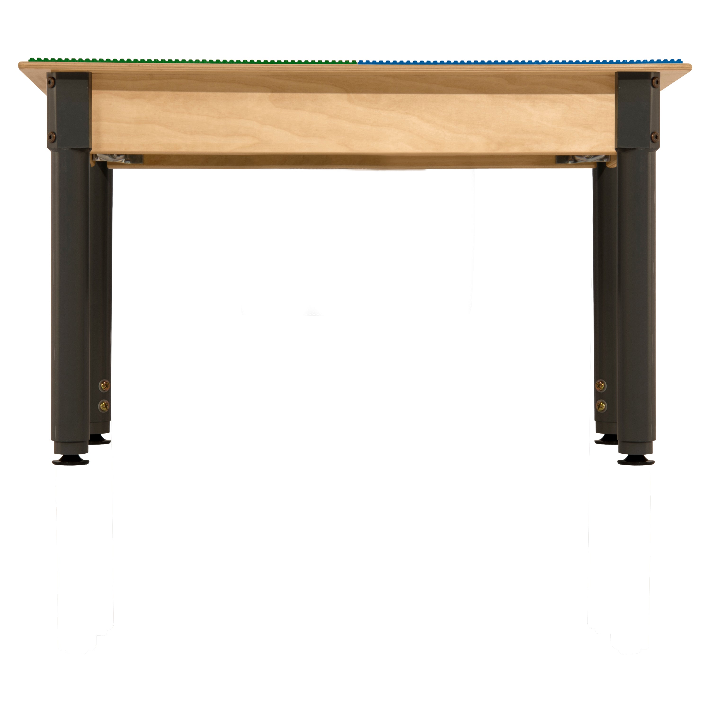 Rectangle Time-2-Play Table with a shelf, along with adjustable 18"-29" legs and a DUPLO® Compatible Grid of BLUE/GREEN Color