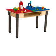 Rectangle Time-2-Play Table with a shelf, along with adjustable 18"-29" legs and a DUPLO® Compatible Grid of RED/BLUE Color