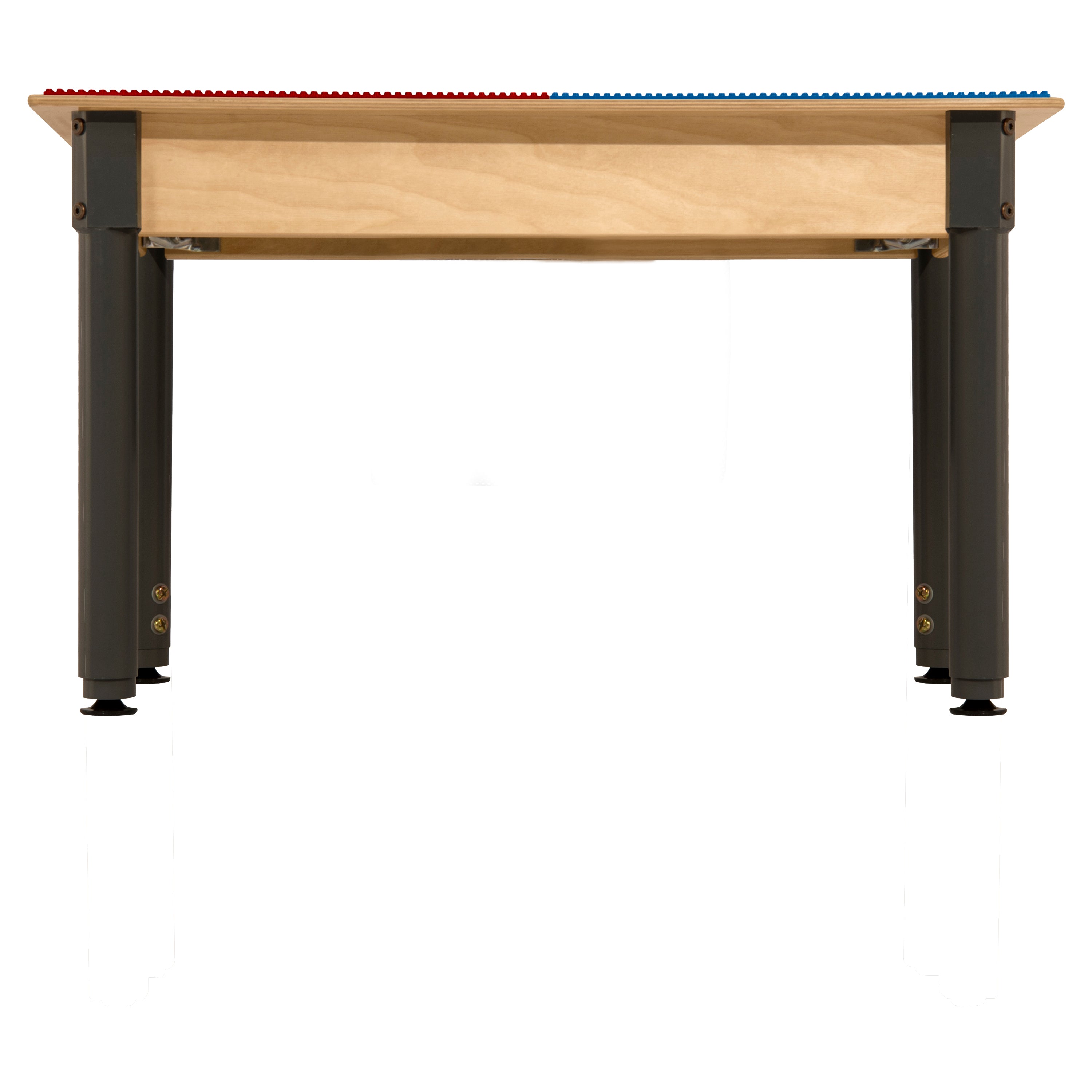 Rectangle Time-2-Play Table with a shelf, along with adjustable 18"-29" legs and a LEGO® Compatible Grid of RED/BLUE Color