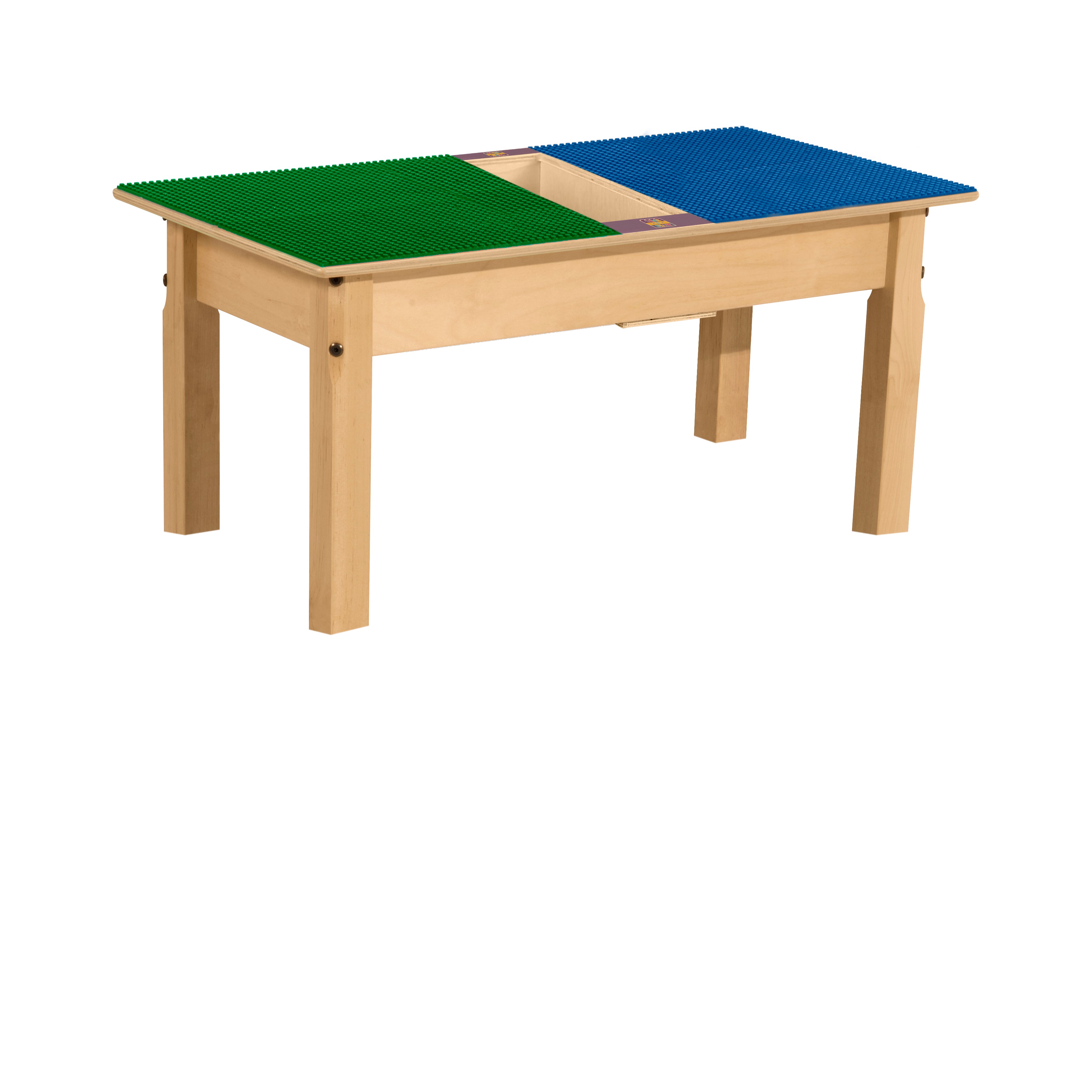 Rectangle Time-2-Play Table with a trough, along with 14" legs and a LEGO® Compatible Grid of BLUE/GREEN Color