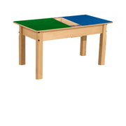Rectangle Time-2-Play Table with a trough, along with 16" legs and a LEGO® Compatible Grid of BLUE/GREEN Color