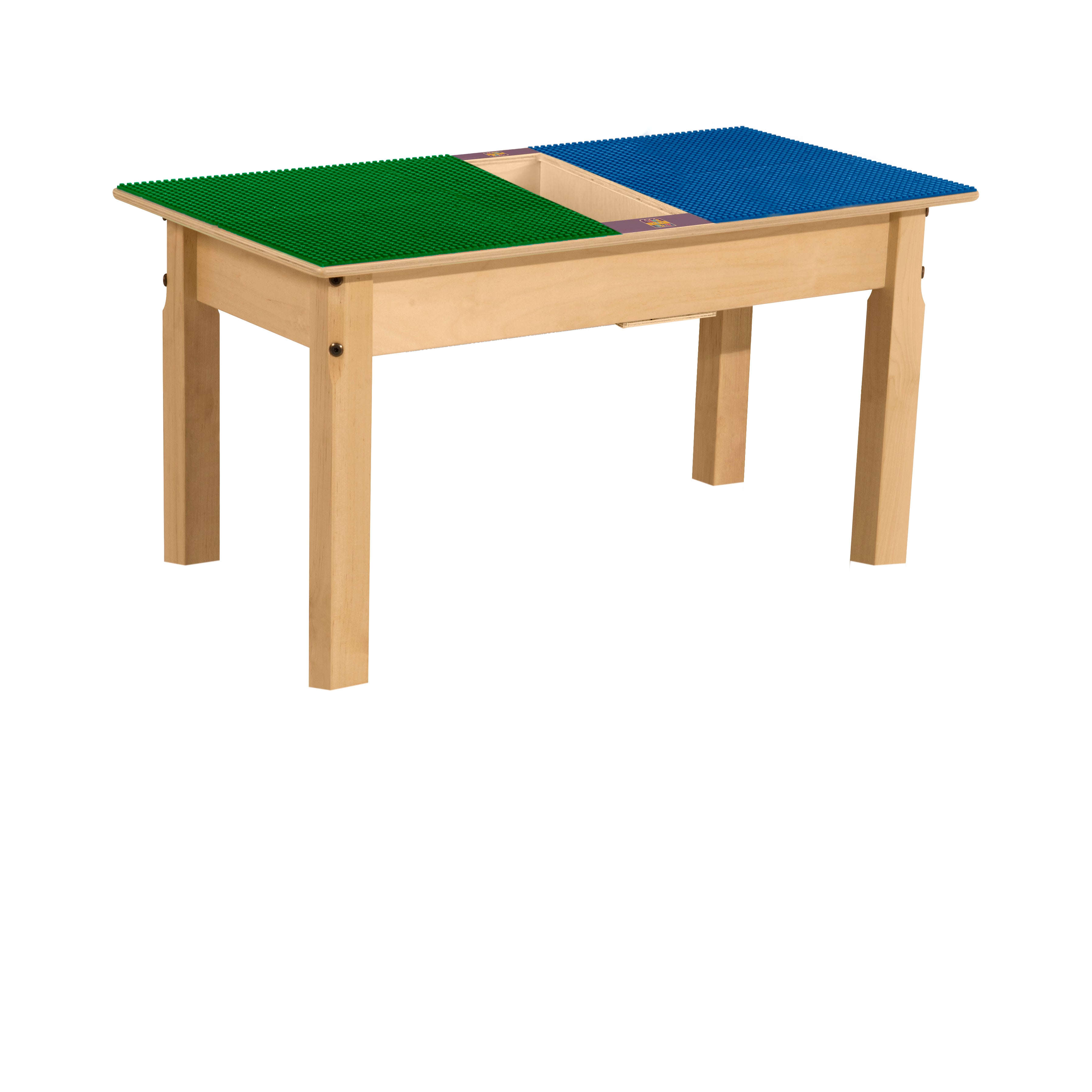 Rectangle Time-2-Play Table with a trough, along with 16" legs and a LEGO® Compatible Grid of BLUE/GREEN Color