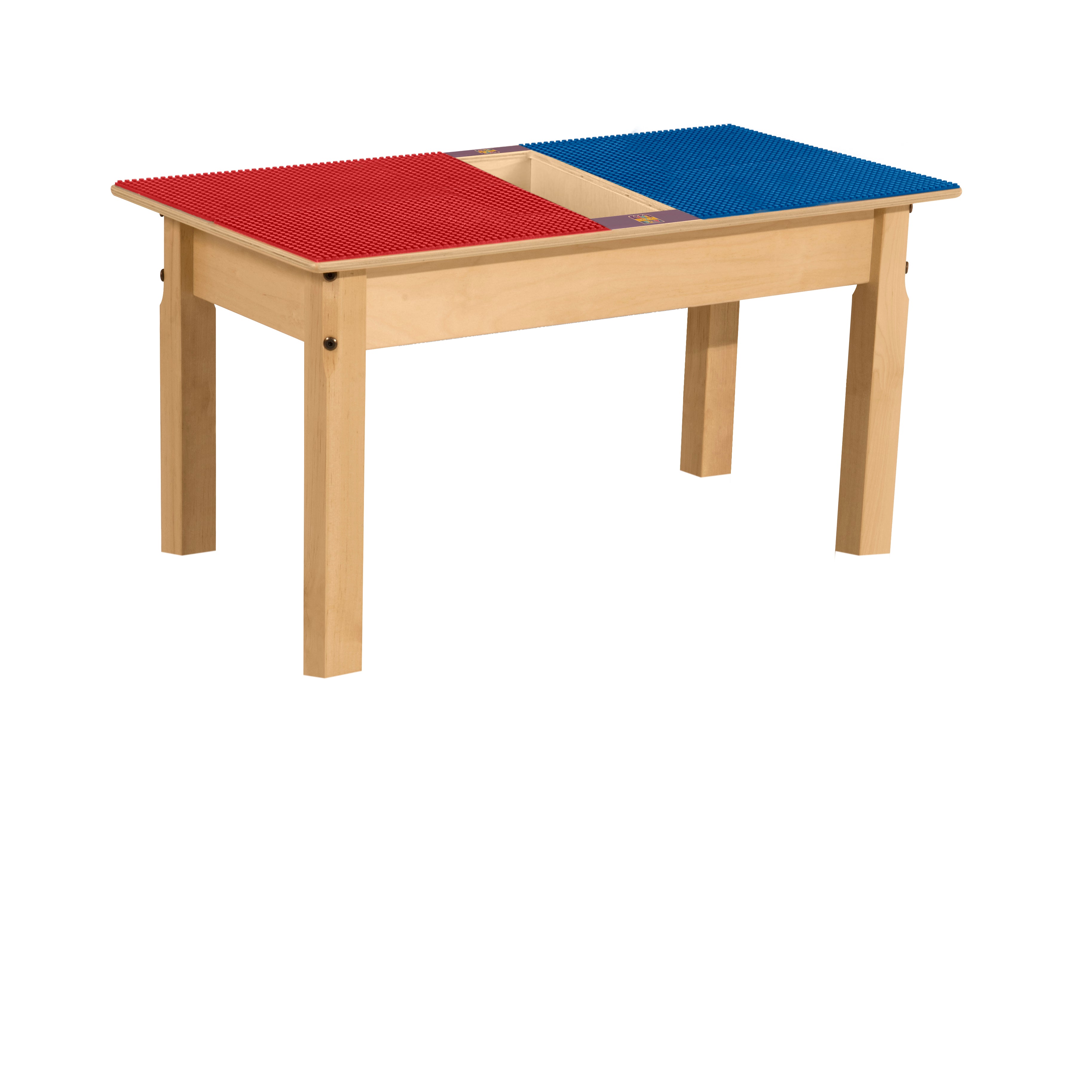 Rectangle Time-2-Play Table with a trough, along with 16" legs and a LEGO® Compatible Grid of RED/BLUE Color