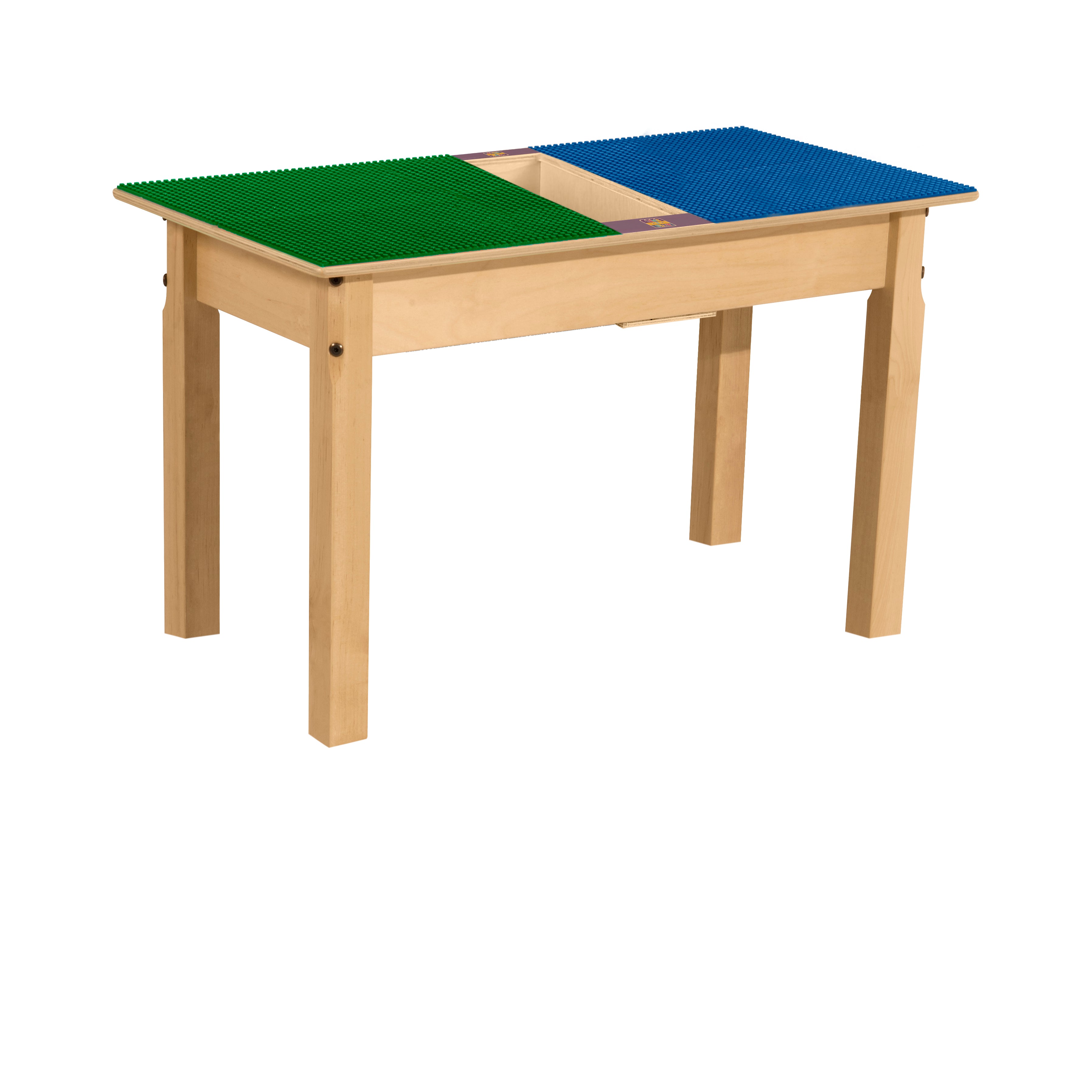 Rectangle Time-2-Play Table with a trough, along with 18" legs and a LEGO® Compatible Grid of BLUE/GREEN Color