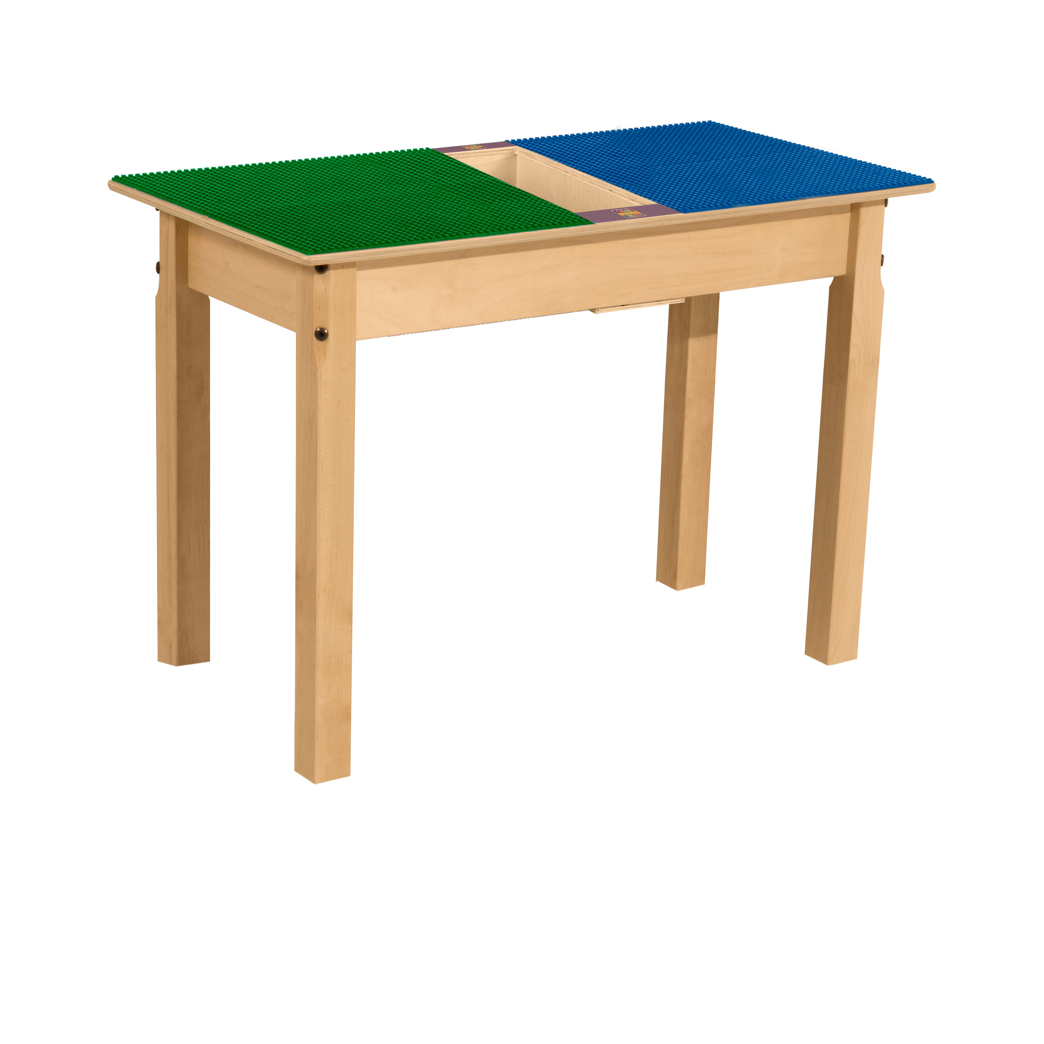 Rectangle Time-2-Play Table with a trough, along with 20" legs and a LEGO® Compatible Grid of BLUE/GREEN Color
