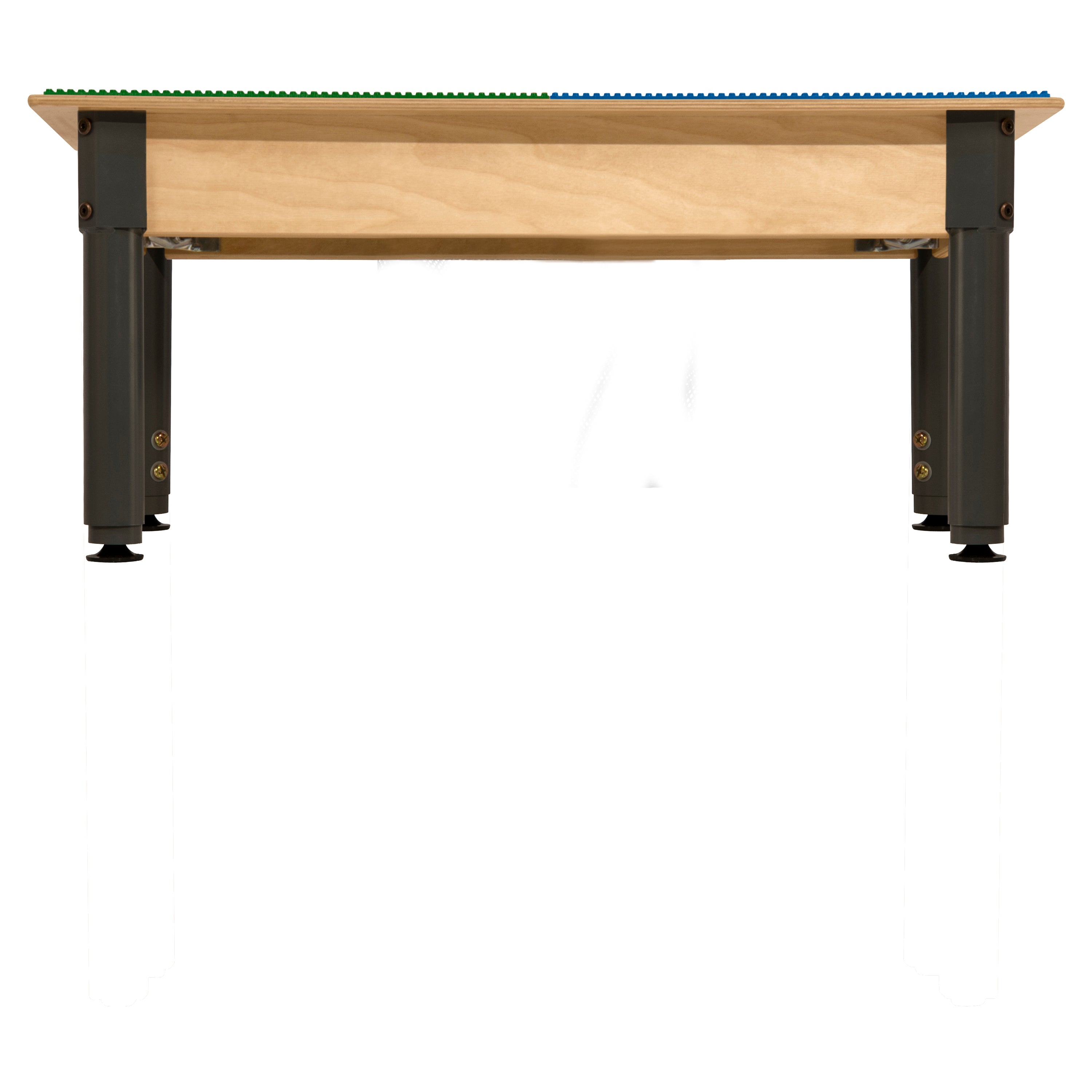 Rectangle Time-2-Play Table with a trough, along with adjustable 12"-17" legs and a LEGO® Compatible Grid of BLUE/GREEN Color