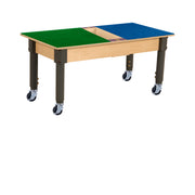 Rectangle Time-2-Play Table with a trough, along with adjustable 12"-17" legs with locking casters and a DUPLO® Compatible Grid of BLUE/GREEN Color