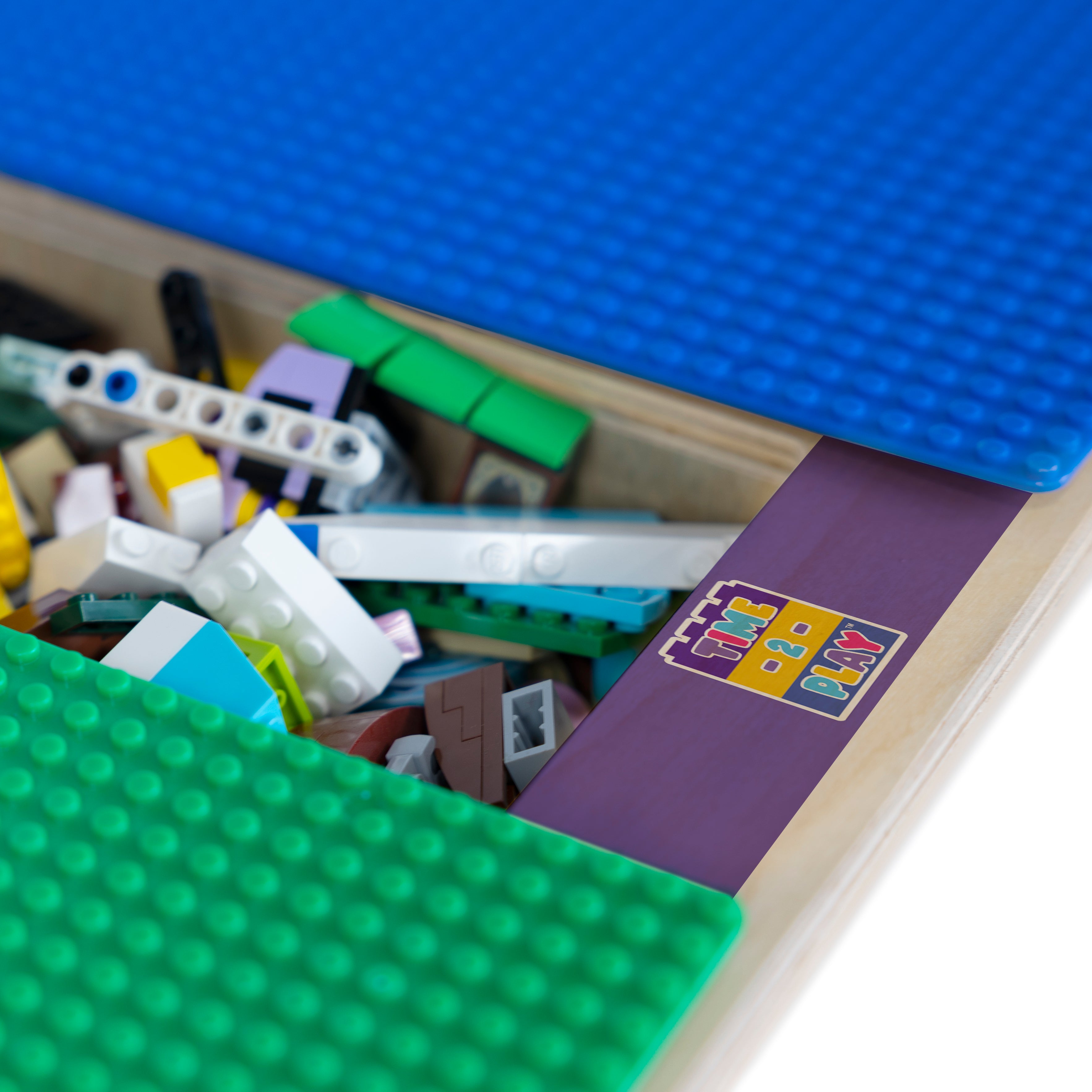 Rectangle Time-2-Play Table with a trough, along with adjustable 12"-17" legs with locking casters and a DUPLO® Compatible Grid of BLUE/GREEN Color