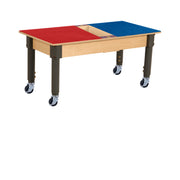 Rectangle Time-2-Play Table with a trough, along with adjustable 12"-17" legs with locking casters and a DUPLO® Compatible Grid of RED/BLUE Color