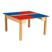 Square Time-2-Play Table with a trough, along with 18" legs and a LEGO® Compatible Grid of RED/BLUE Color