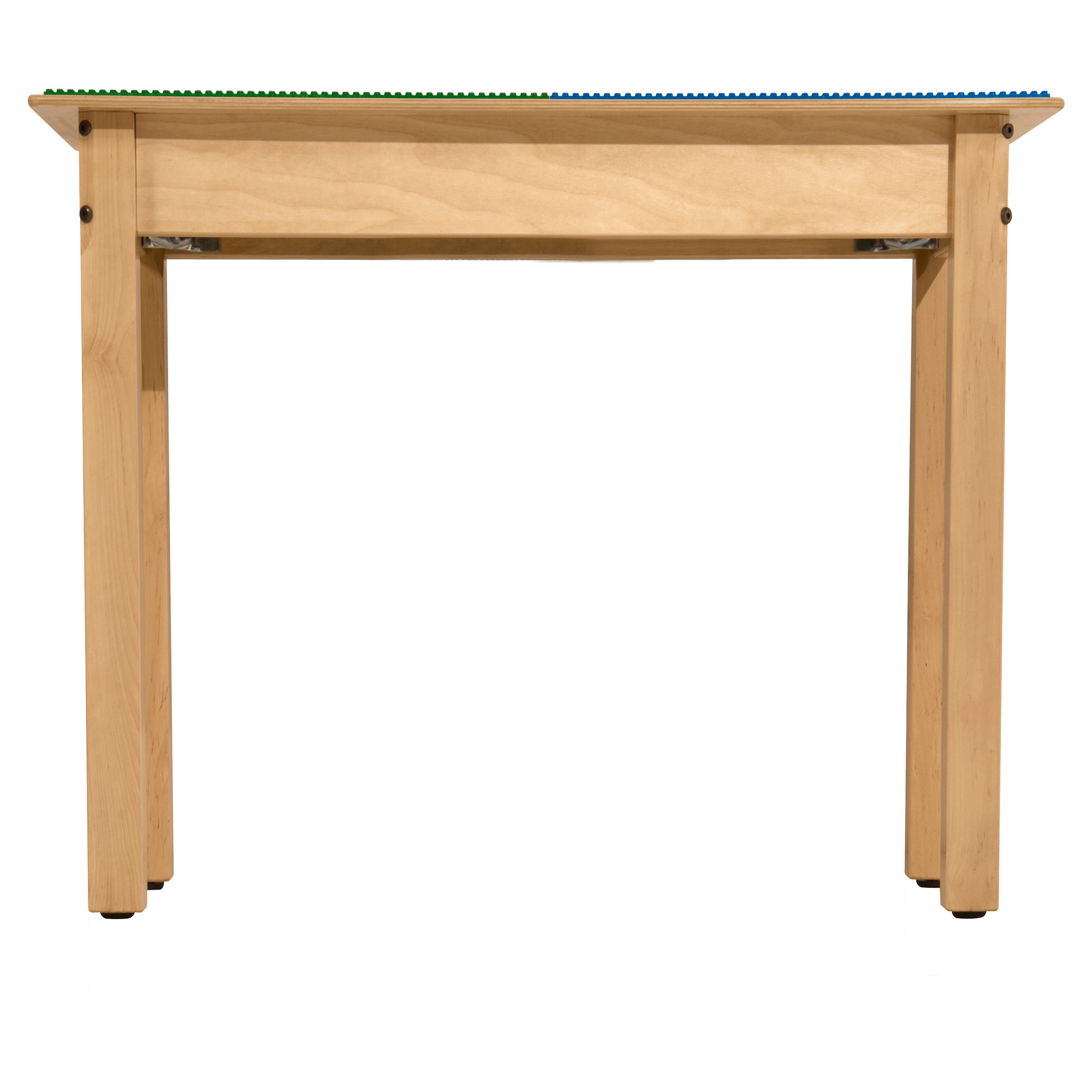 Square Time-2-Play Table with a trough, along with 22" legs and a LEGO® Compatible Grid of BLUE/GREEN Color