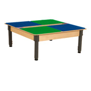 Square Time-2-Play Table with a trough, along with adjustable 12"-17" legs and a DUPLO® Compatible Grid of BLUE/GREEN Color