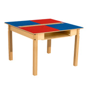 Square Time-2-Play Table with a trough and shelf, along with 22" legs and a LEGO® Compatible Grid of RED/BLUE Color