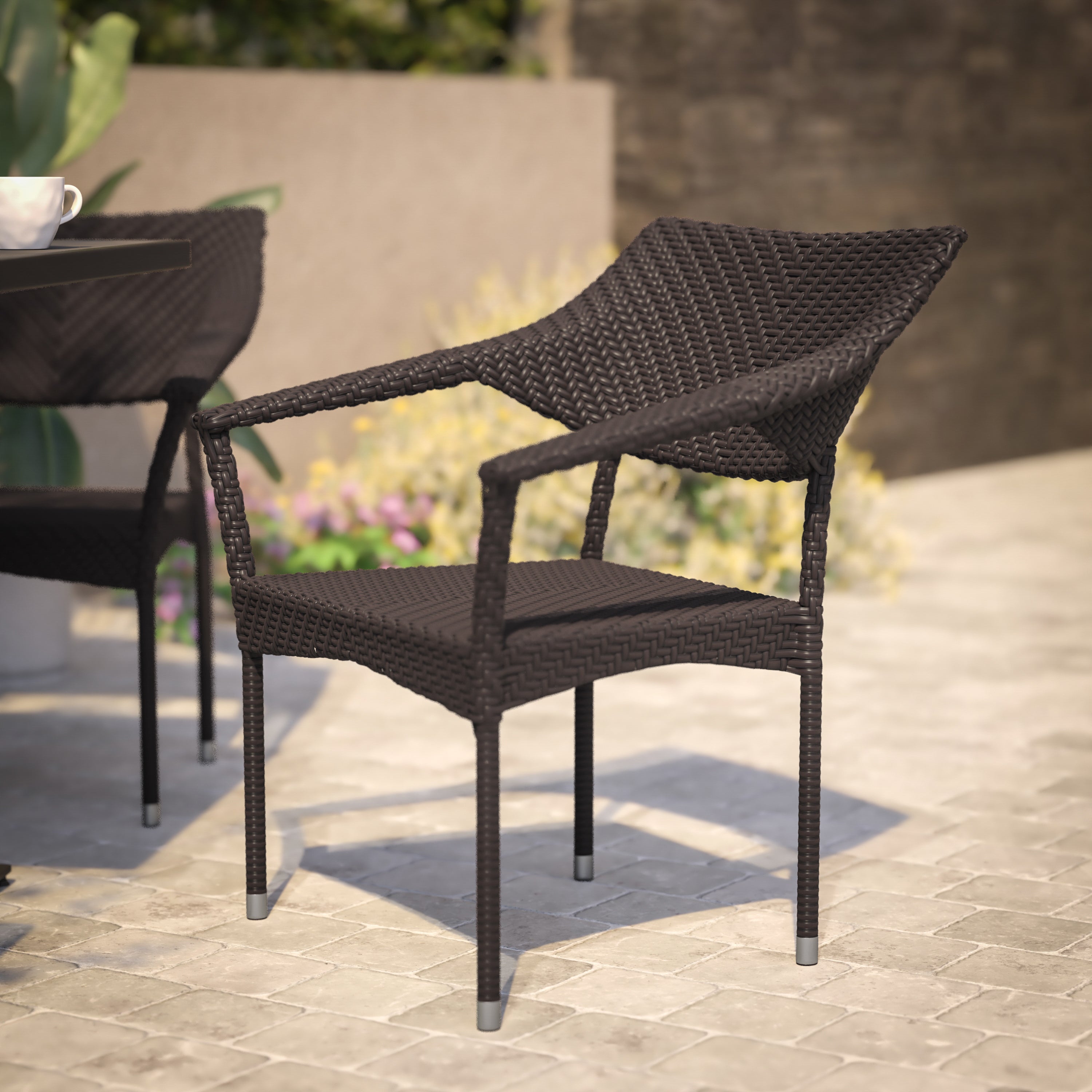 Jace Commercial Grade Stacking Patio Chair, All Weather PE Rattan Wicker Patio Dining Chair in Espresso