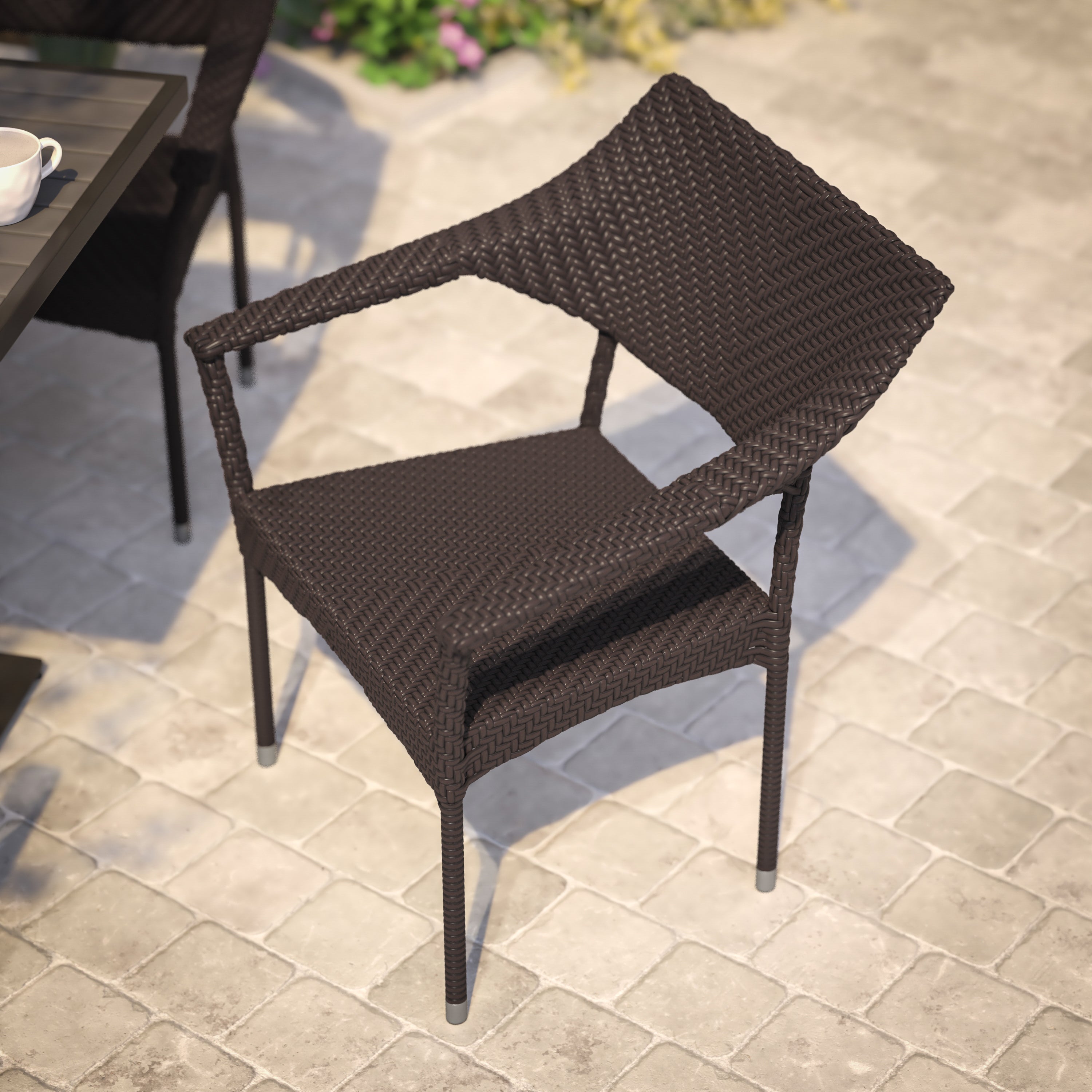 Jace Commercial Grade Stacking Patio Chair, All Weather PE Rattan Wicker Patio Dining Chair in Espresso