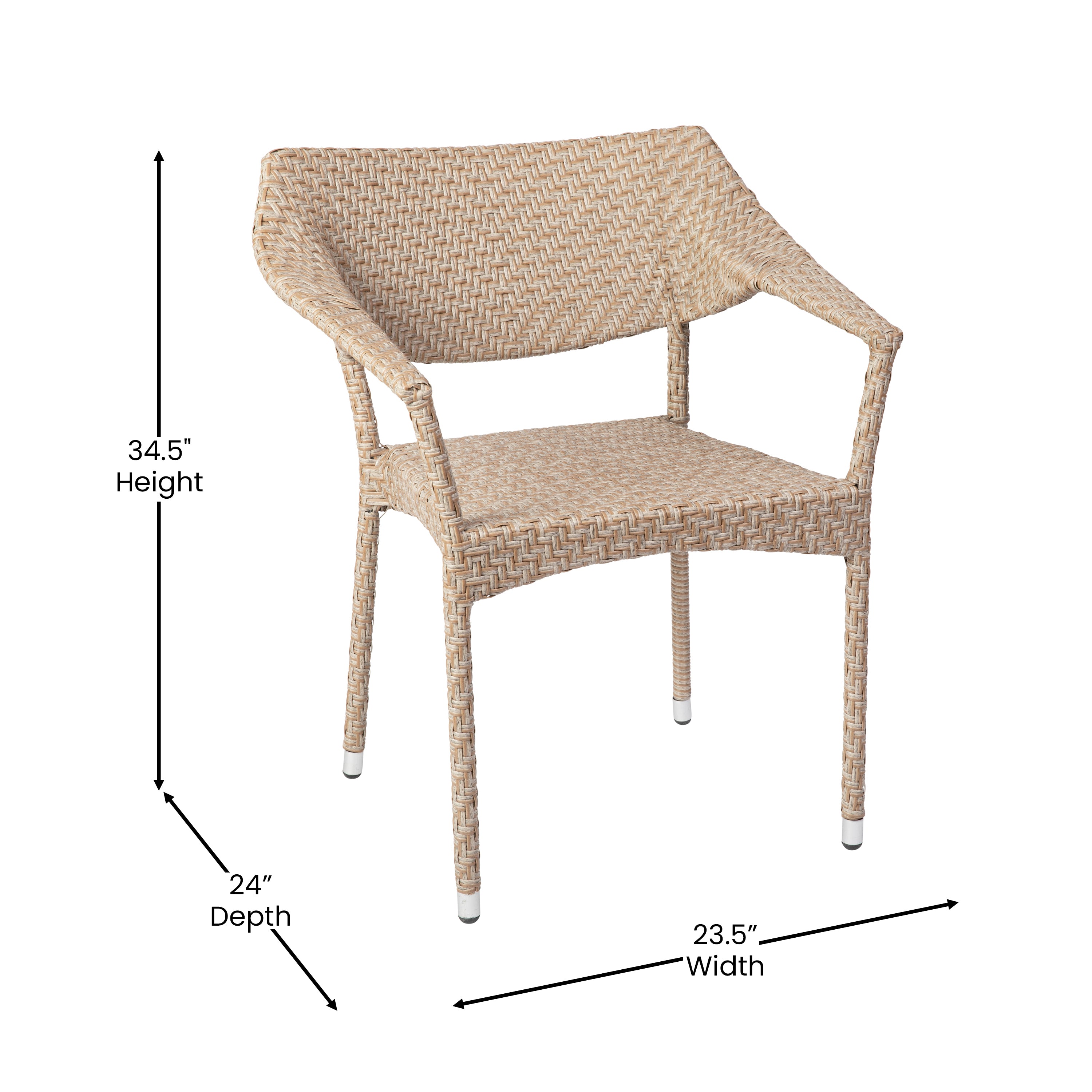 Jace Commercial Grade Stacking Patio Chair, All Weather PE Rattan Wicker Patio Dining Chair in Natural
