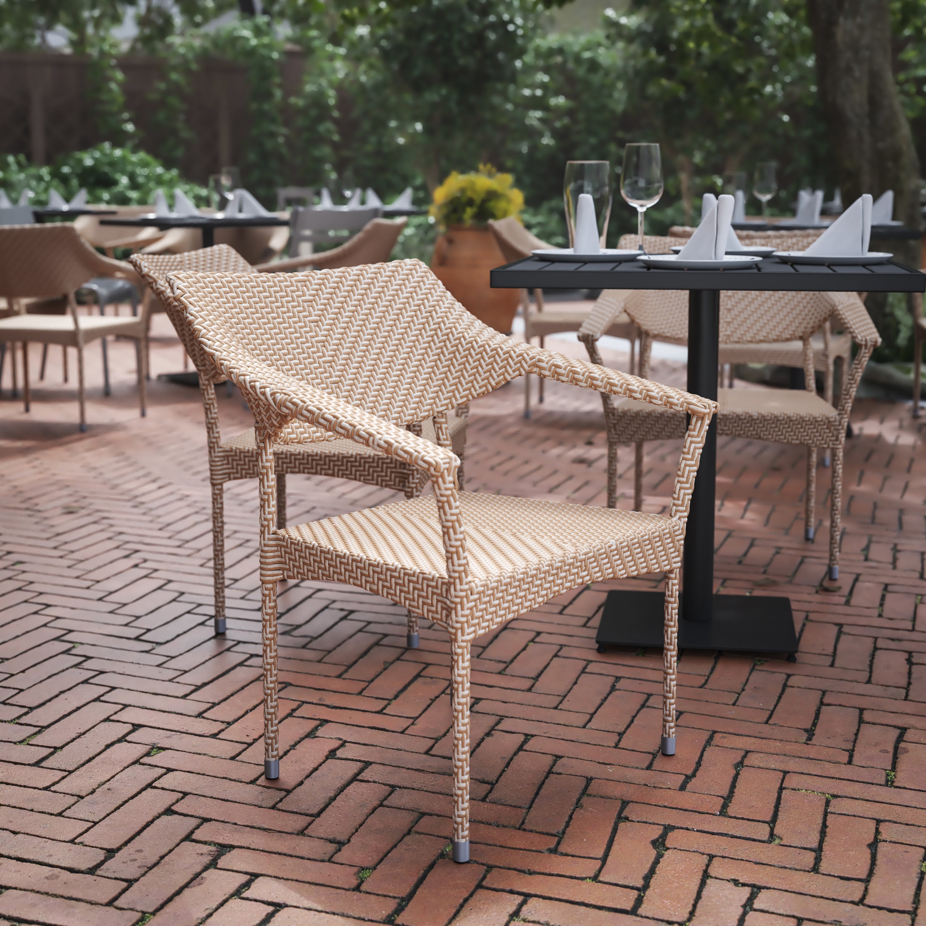 Jace Commercial Grade Stacking Patio Chair, All Weather PE Rattan Wicker Patio Dining Chair in Natural