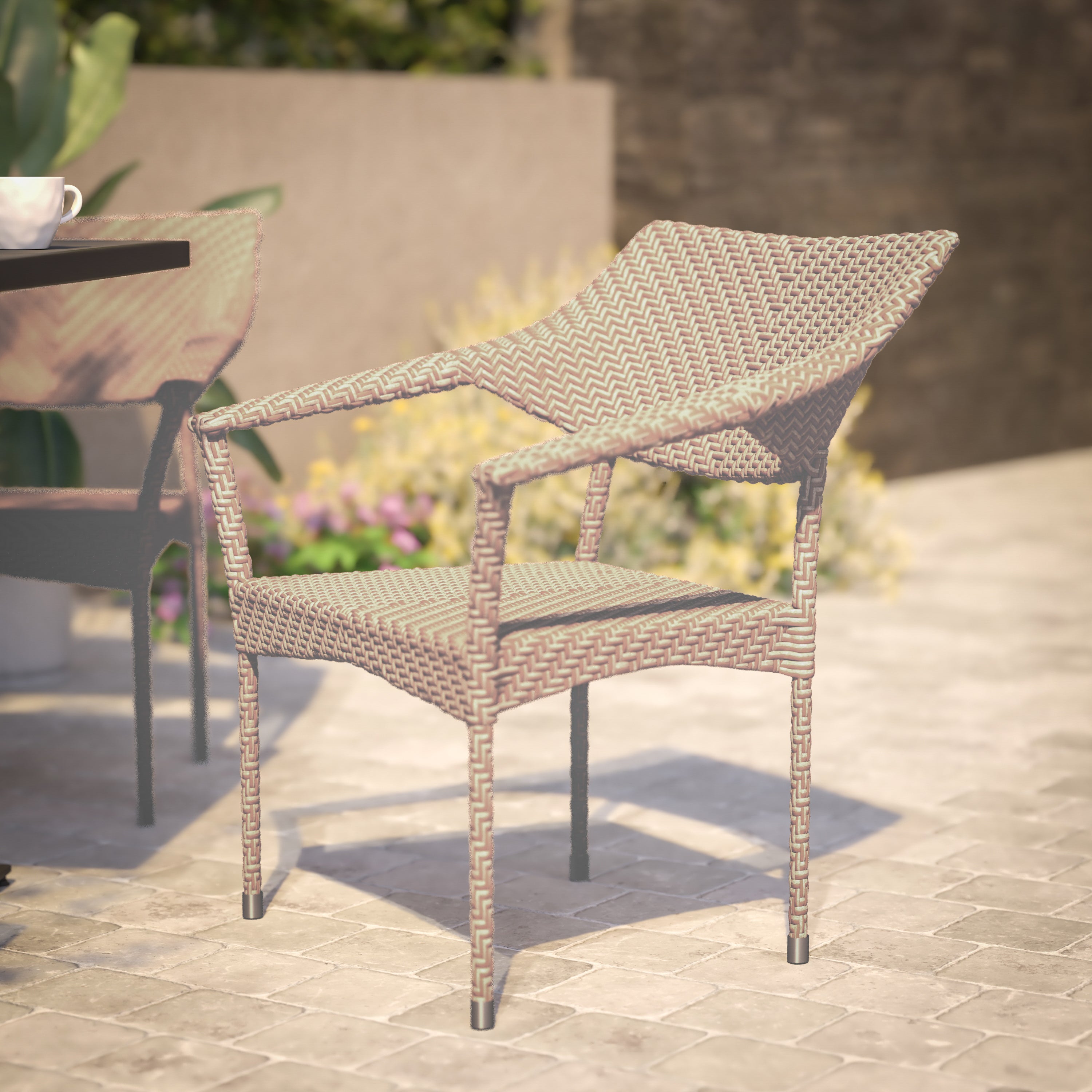 Jace Commercial Grade Stacking Patio Chair, All Weather PE Rattan Wicker Patio Dining Chair in Natural