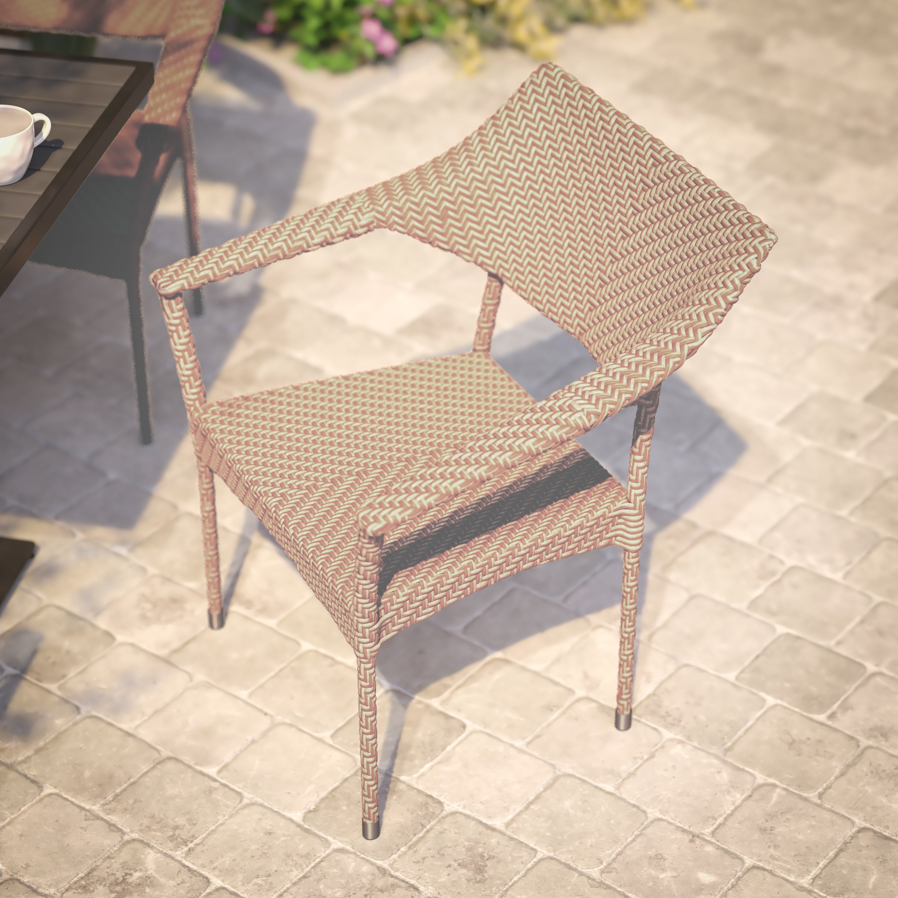 Jace Commercial Grade Stacking Patio Chair, All Weather PE Rattan Wicker Patio Dining Chair in Natural