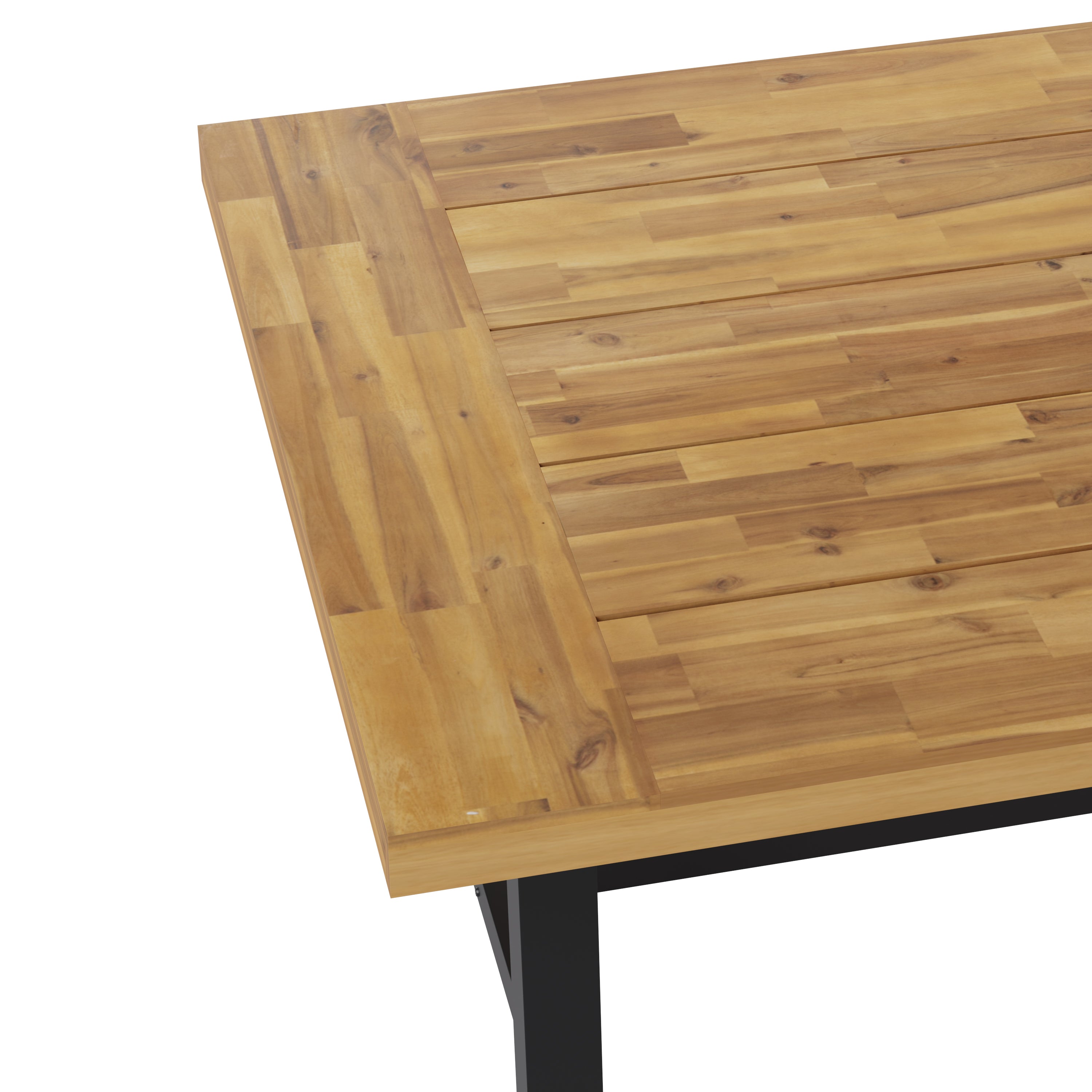 Rafe Commercial Grade Acacia Wood Dining Table with Metal Base, Indoor/Outdoor Rectangle Patio Table with Plank Style Table Top, Natural/Black