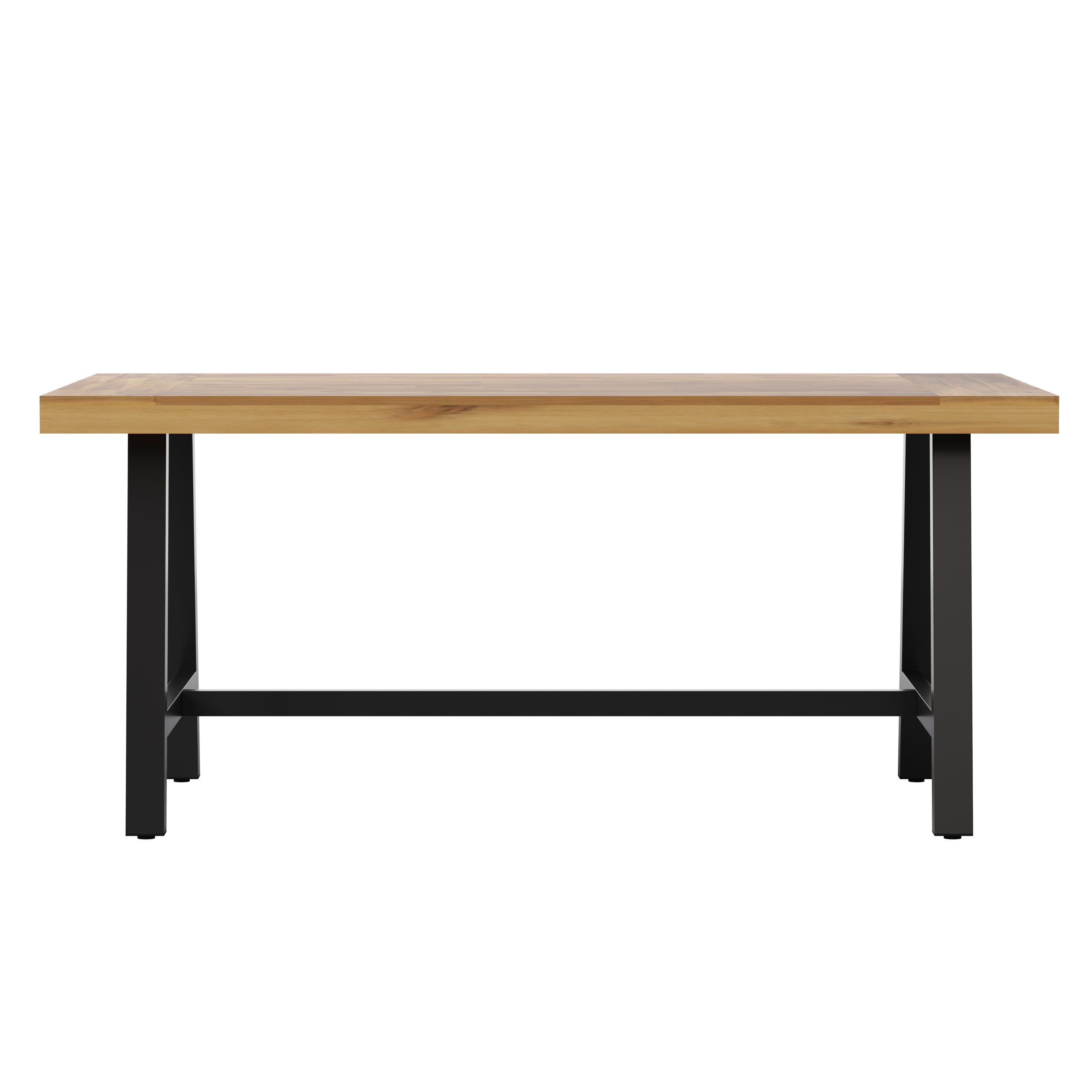 Rafe Commercial Grade Acacia Wood Dining Table with Metal Base, Indoor/Outdoor Rectangle Patio Table with Plank Style Table Top, Natural/Black