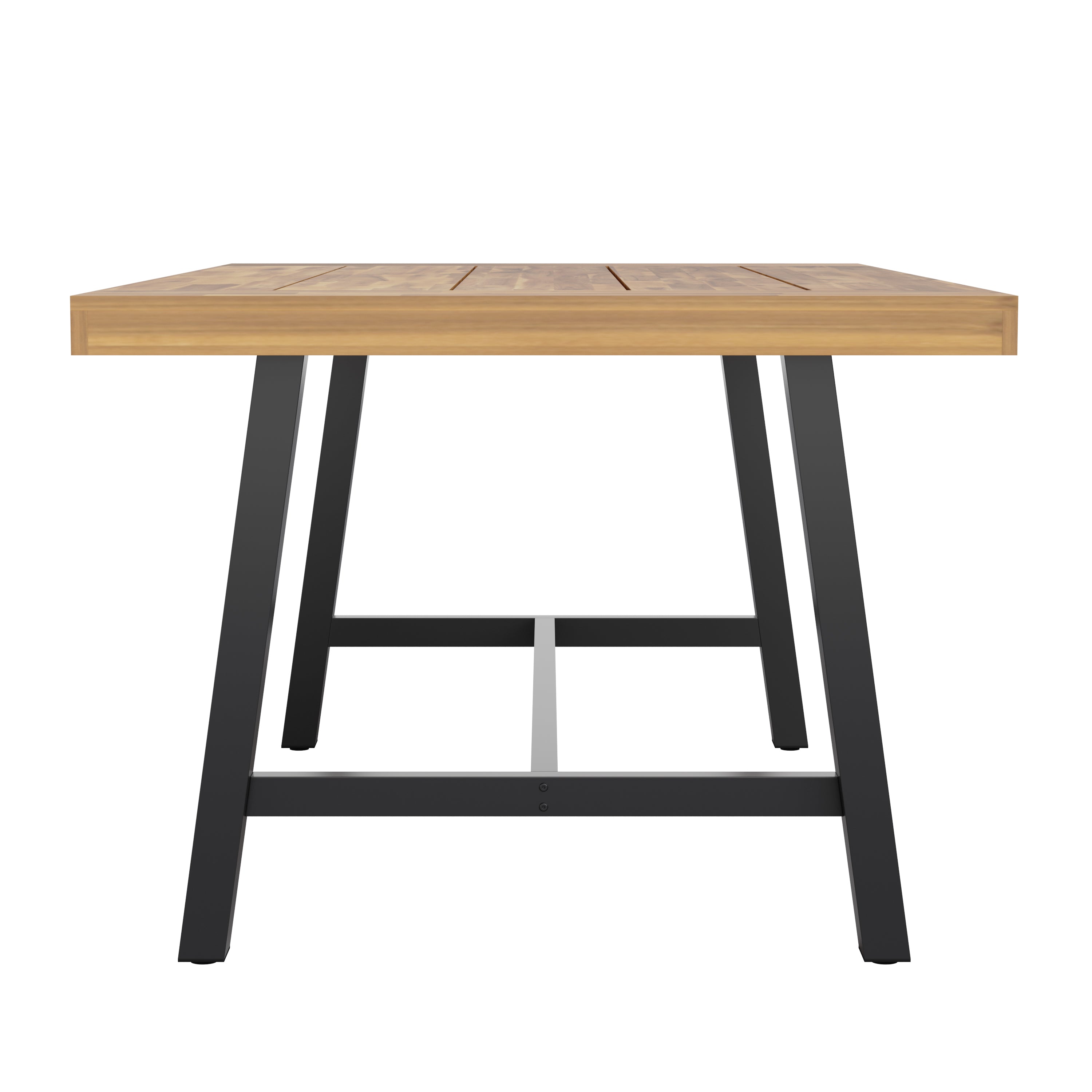Rafe Commercial Grade Acacia Wood Dining Table with Metal Base, Indoor/Outdoor Rectangle Patio Table with Plank Style Table Top, Natural/Black