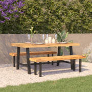 Rafe Commercial Grade Acacia Wood Dining Table with Metal Base, Indoor/Outdoor Rectangle Patio Table with Plank Style Table Top, Natural/Black
