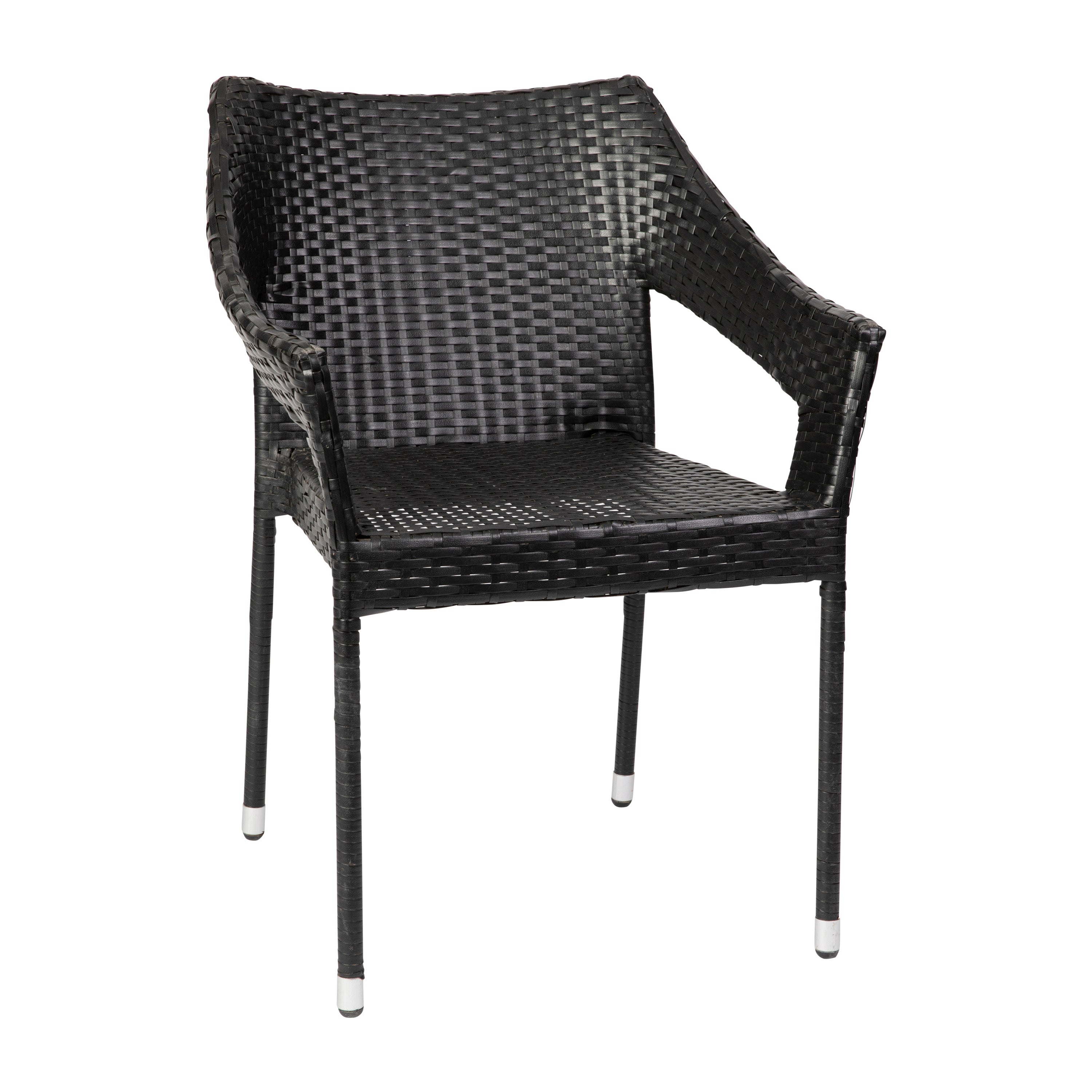 Ethan Commercial Grade Stacking Patio Chair, All Weather PE Rattan Wicker Patio Dining Chair in Black