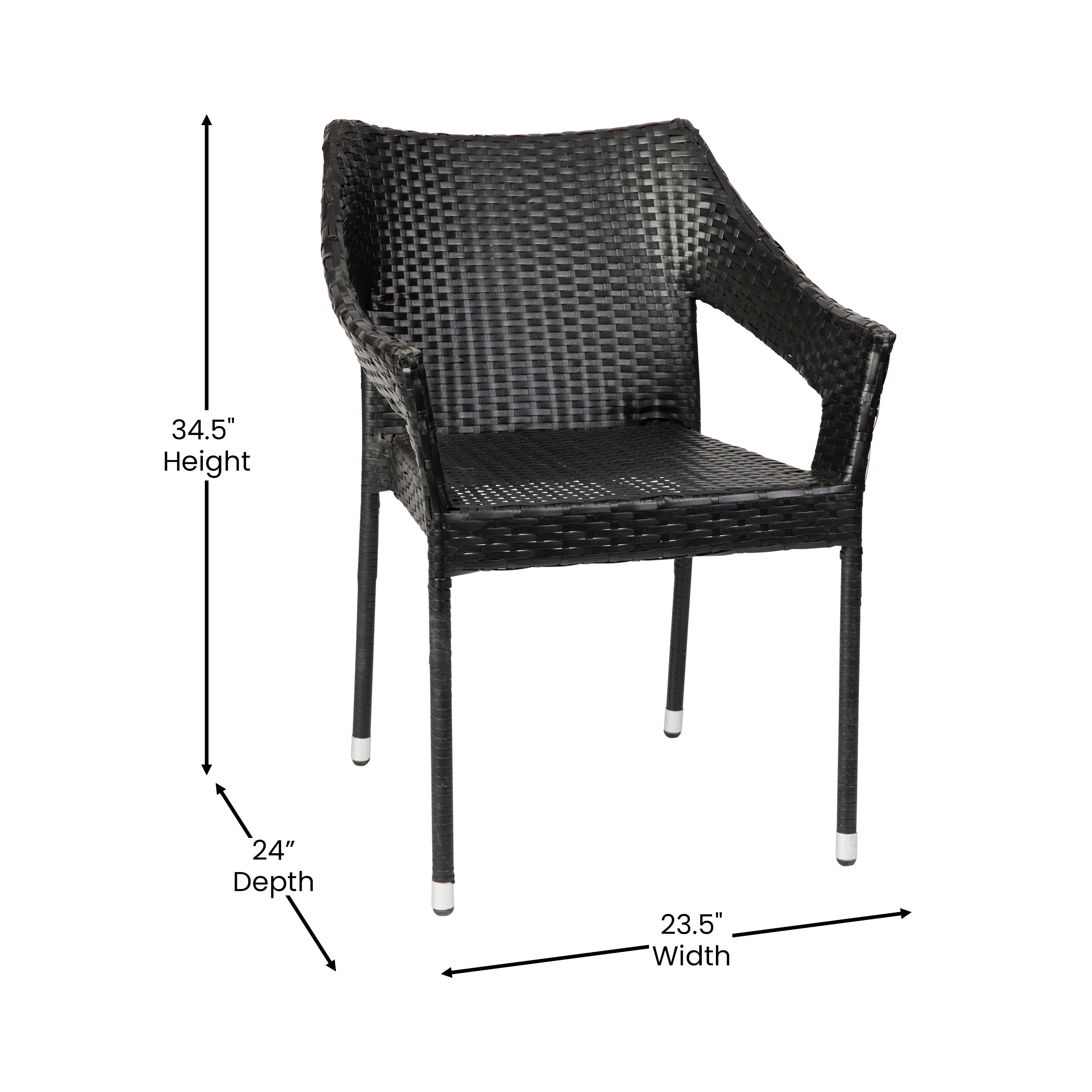 Ethan Commercial Grade Stacking Patio Chair, All Weather PE Rattan Wicker Patio Dining Chair in Black
