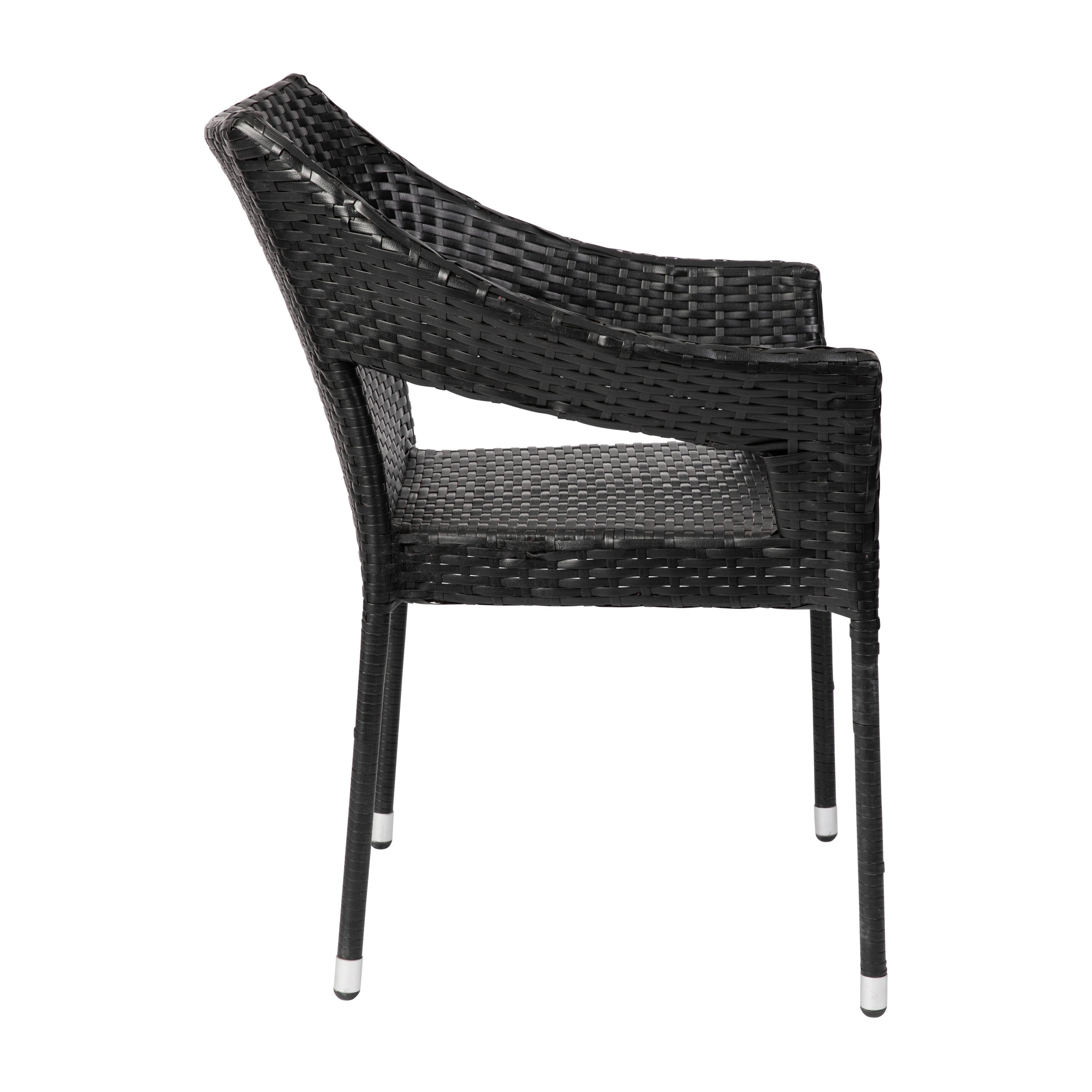 Ethan Commercial Grade Stacking Patio Chair, All Weather PE Rattan Wicker Patio Dining Chair in Black