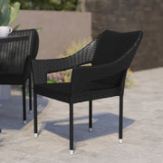 Ethan Commercial Grade Stacking Patio Chair, All Weather PE Rattan Wicker Patio Dining Chair in Black