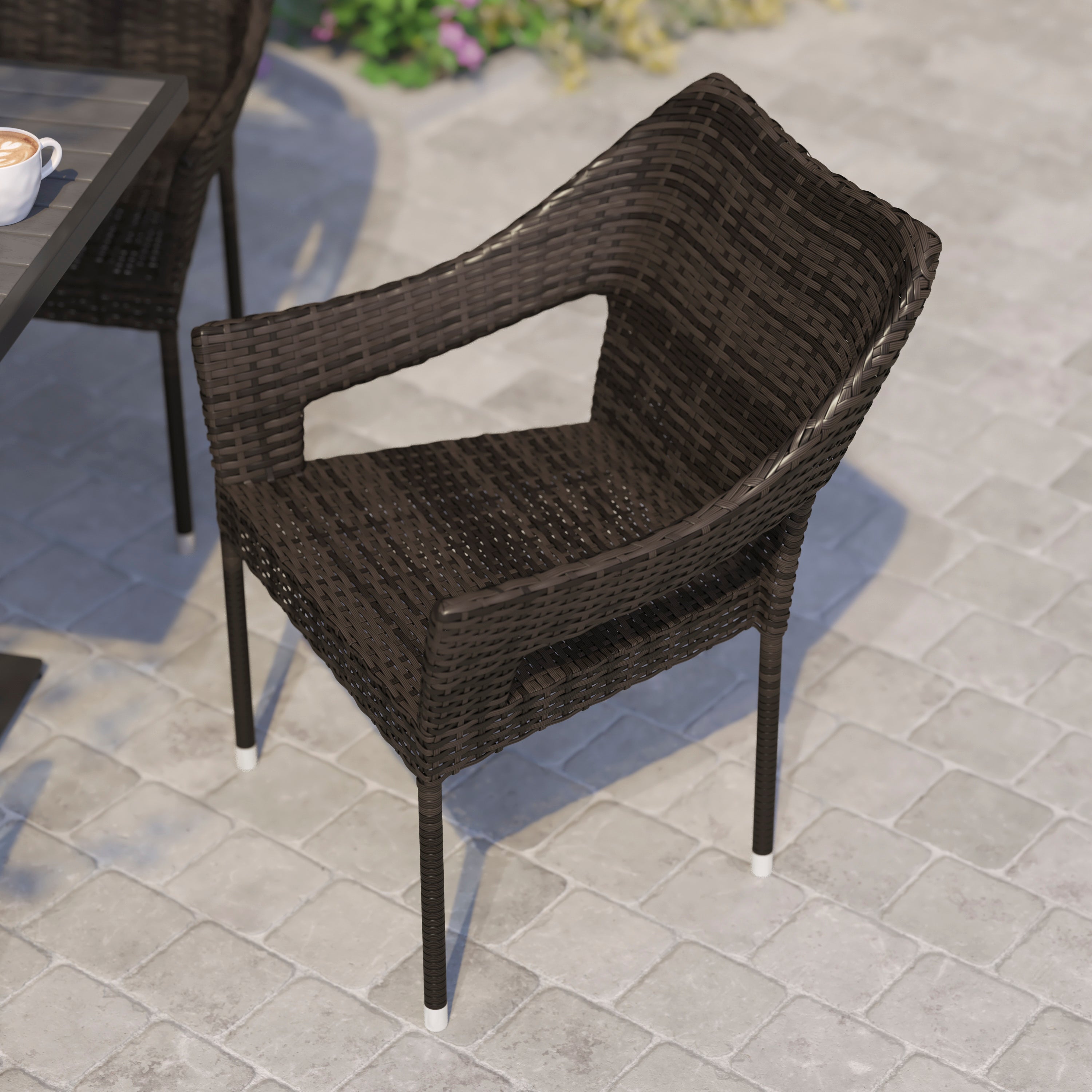 Ethan Commercial Grade Stacking Patio Chair, All Weather PE Rattan Wicker Patio Dining Chair in Espresso