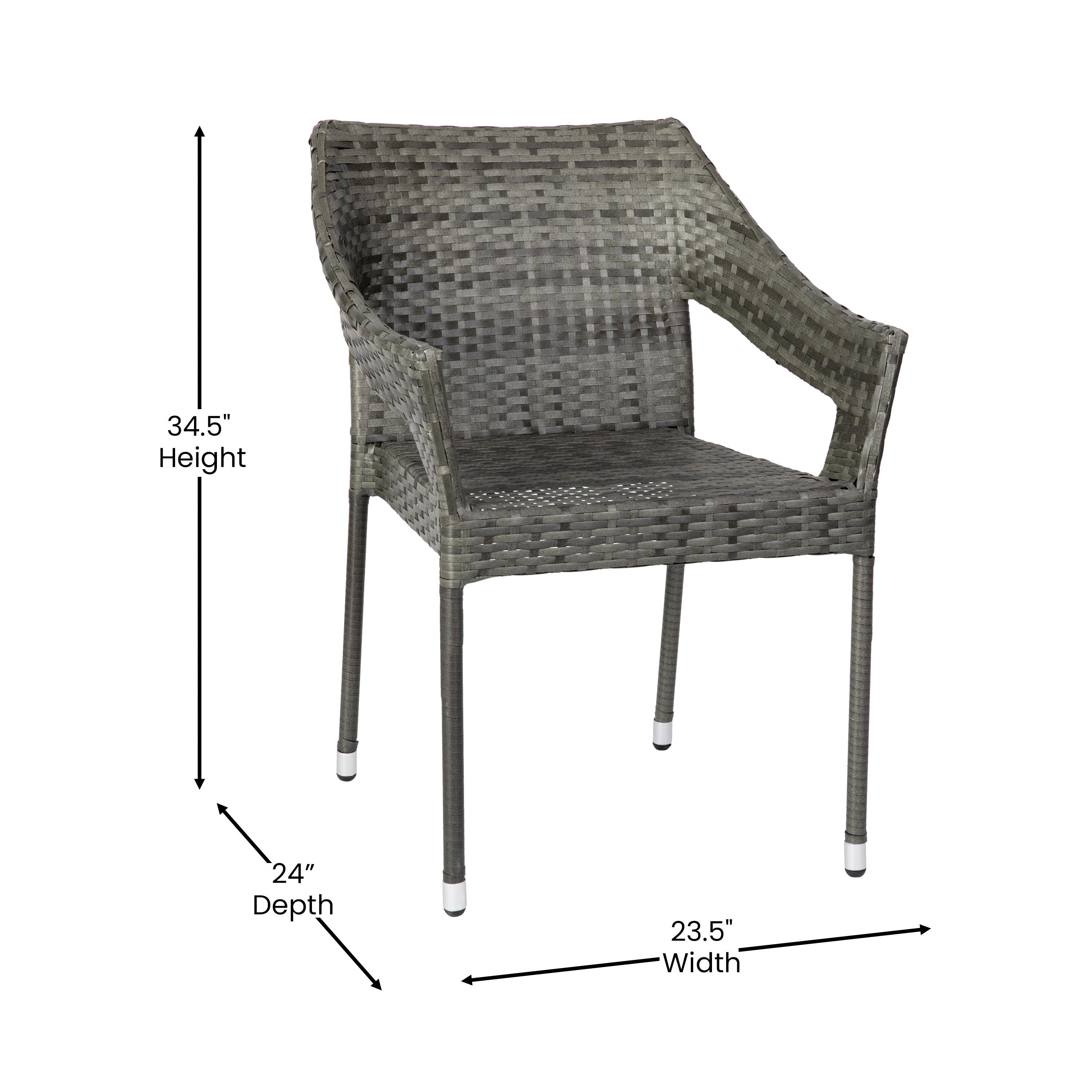 Ethan Commercial Grade Stacking Patio Chair, All Weather PE Rattan Wicker Patio Dining Chair in Gray
