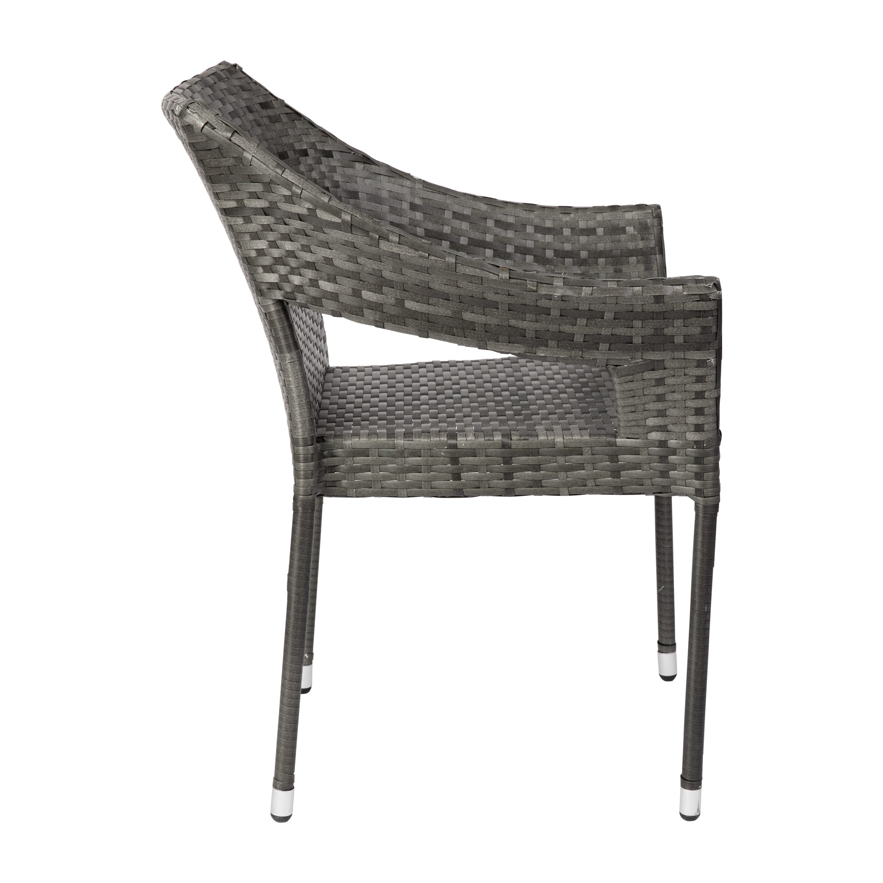 Ethan Commercial Grade Stacking Patio Chair, All Weather PE Rattan Wicker Patio Dining Chair in Gray