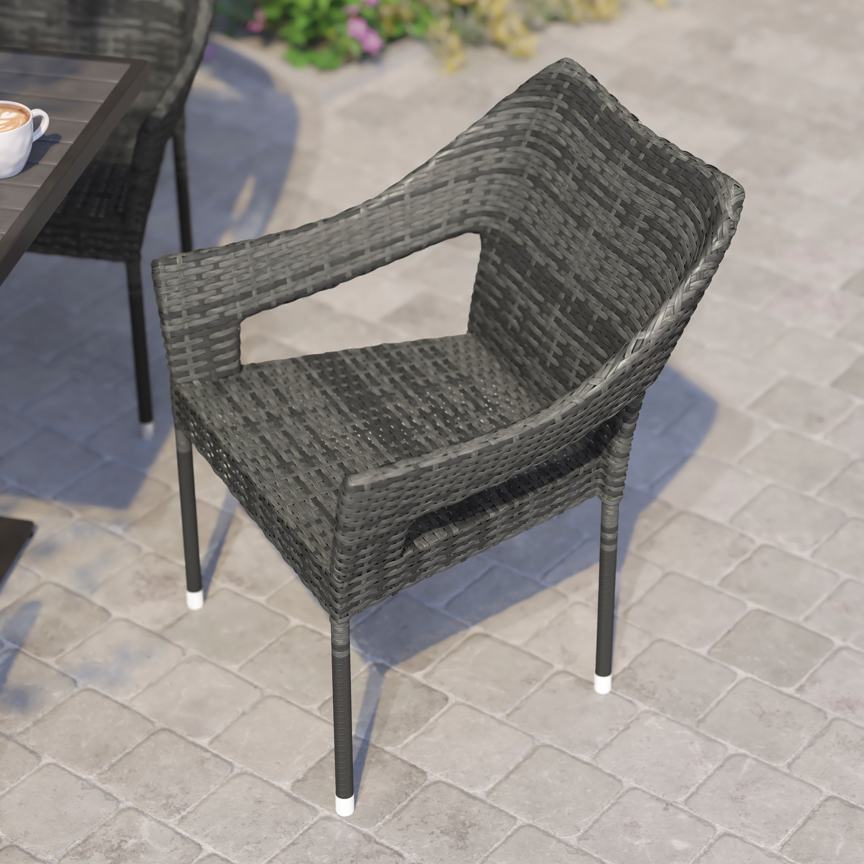 Ethan Commercial Grade Stacking Patio Chair, All Weather PE Rattan Wicker Patio Dining Chair in Gray