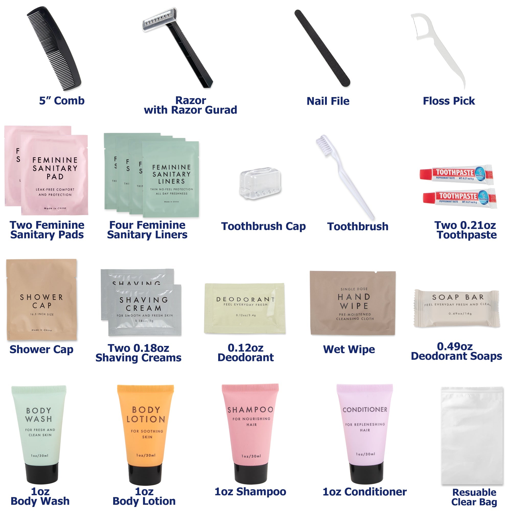 Premium Essentials Feminine 25 Piece Hygiene Kit - 50 in the Pack